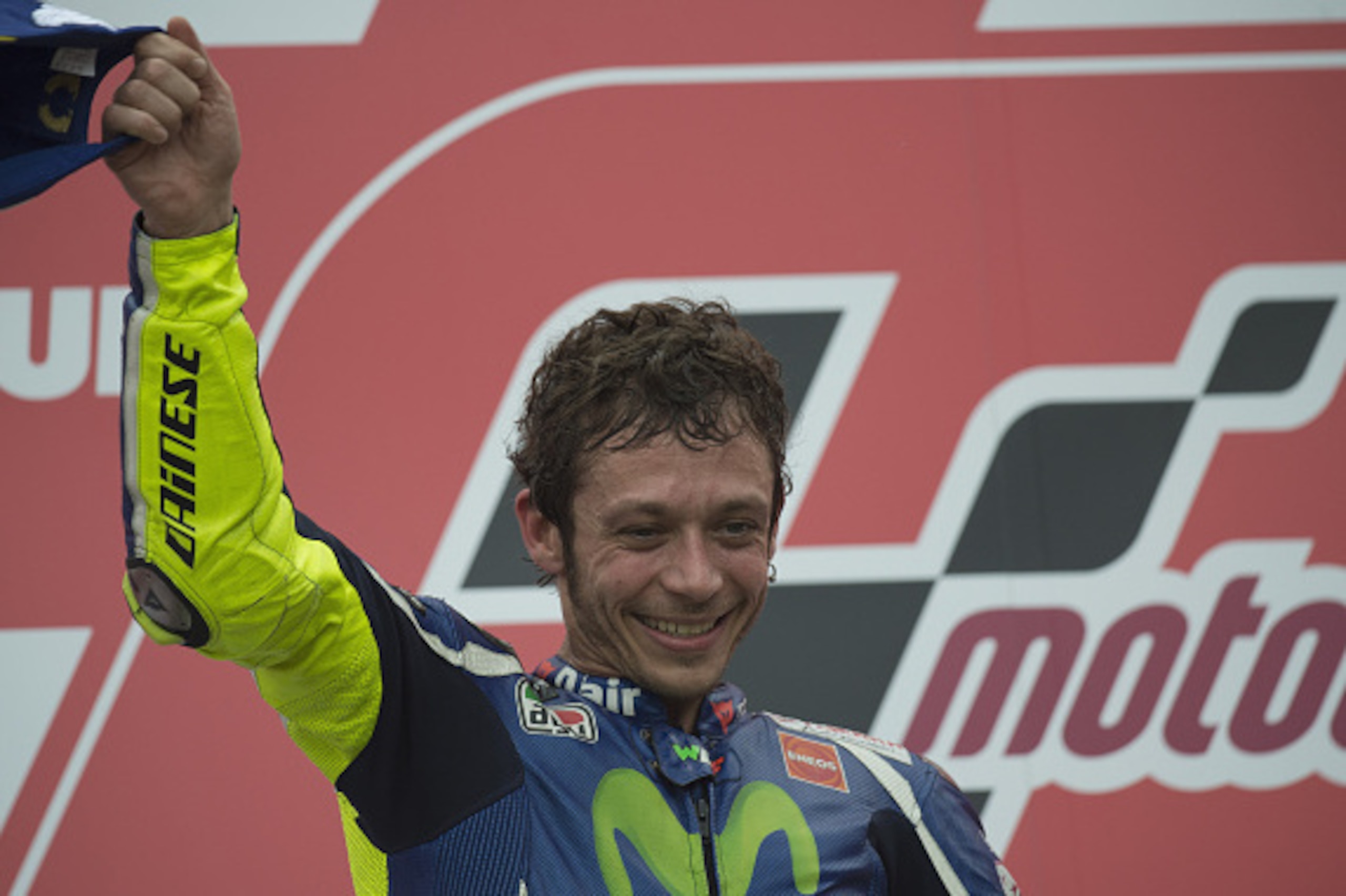 RIO HONDO, SANTIAGO DEL ESTERO - APRIL 03:  Valentino Rossi of Italy and Movistar Yamaha MotoGP celebrates the second place at the end of the MotoGP Race during the MotoGp of Argentina - Race at Termas De Rio Hondo Circuit on April 03, 2016 in Rio Hondo, 