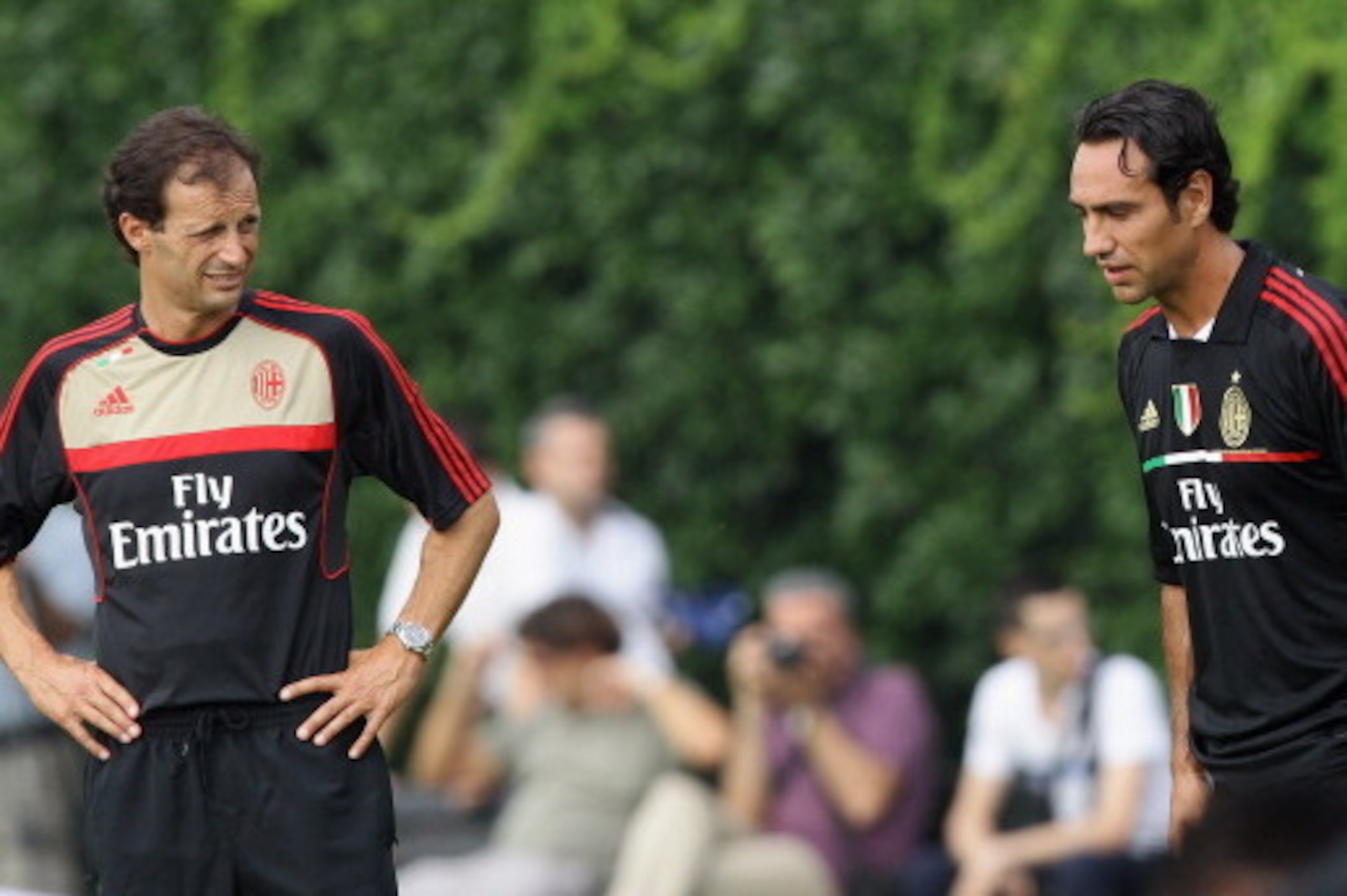 SOLBIATE ARNO, ITALY - JULY 12: Massimiliano Allegri (L) and Alessandro Nesta (R) in action during a training session at Milanello on July 12, 2011 in Solbiate Arno, Italy. (Photo by Vittorio Zunino Celotto/Getty Images) SOLBIATE ARNO, ITALY - JULY 12: Massimiliano Allegri (L) and Alessandro Nesta (R) in action during a training session at Milanello on July 12, 2011 in Solbiate Arno, Italy. (Photo by Vittorio Zunino Celotto/Getty Images)