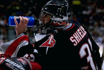 26 Mar 1998:  Goaltender Steve Shields of the Buffalo Sabres in action during a game against the Vancouver Canucks at the G.M. Place in Vancouver, Canada. The Sabres defeated the Canucks 5-2. Mandatory Credit: Craig Melvin  /Allsport