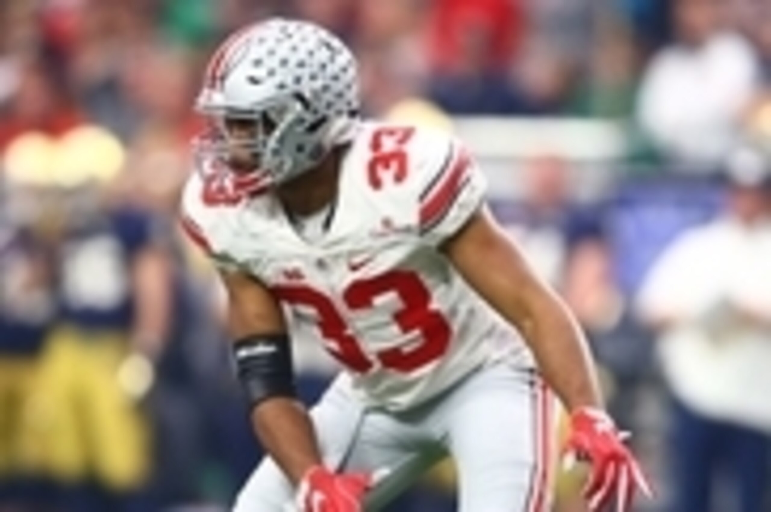 Jan 1, 2016; Glendale, AZ, USA; Ohio State Buckeyes linebacker Dante Booker (33) against the Notre Dame Fighting Irish during the 2016 Fiesta Bowl at University of Phoenix Stadium. Mandatory Credit: Mark J. Rebilas-USA TODAY Sports