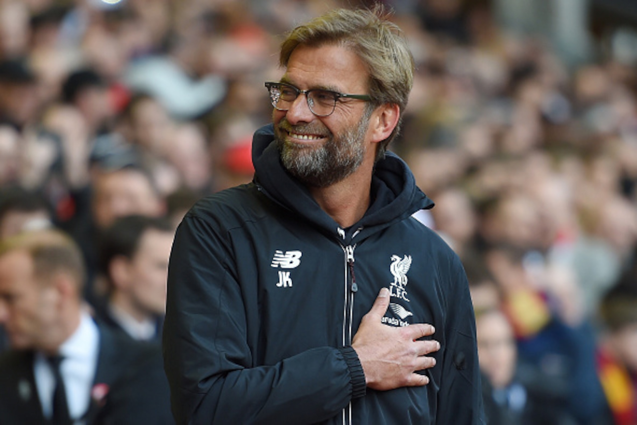 LIVERPOOL, ENGLAND - APRIL 02:  Jurgen Klopp, manager of Liverpool looks on prior to the Barclays Premier League match between Liverpool and Tottenham Hotspur at Anfield on April 2, 2016 in Liverpool, England.  (Photo by Michael Regan/Getty Images)