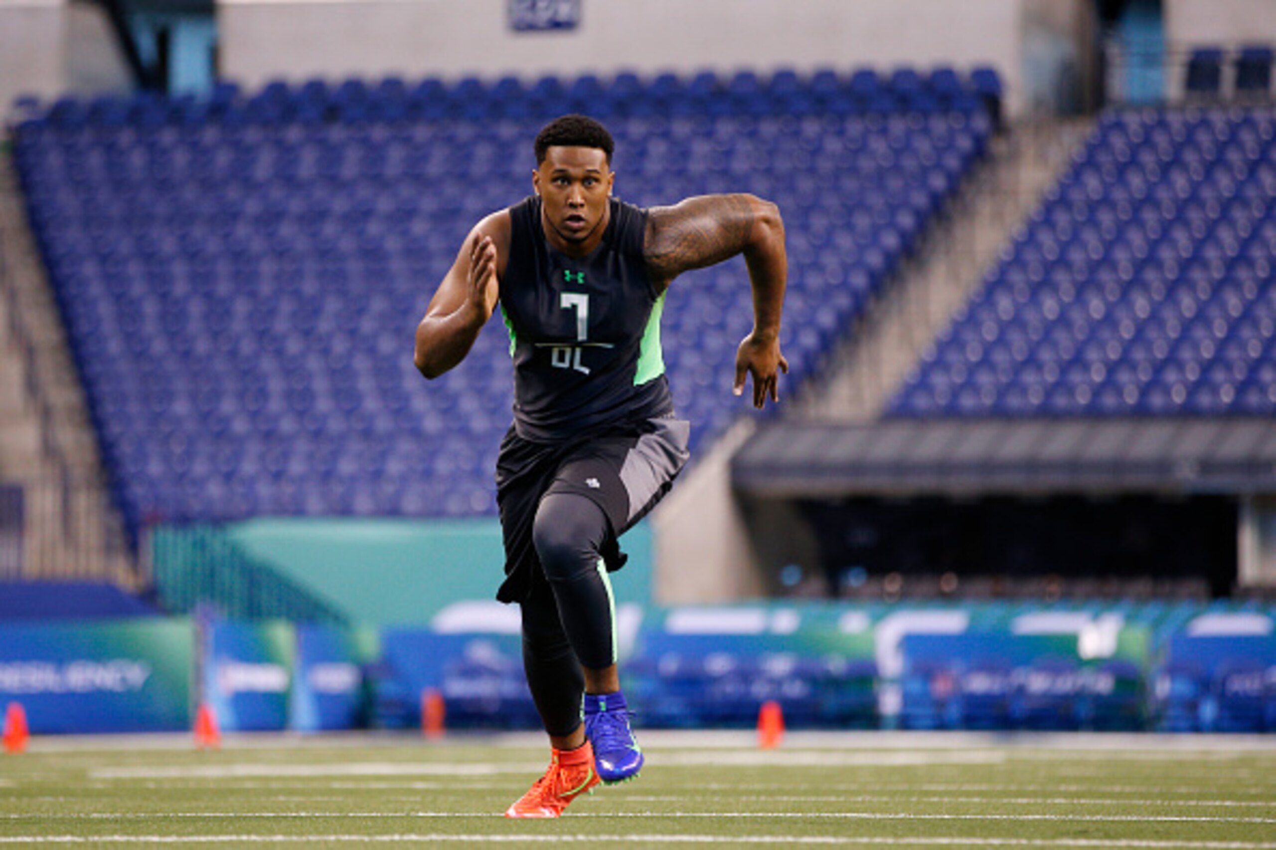 INDIANAPOLIS, IN - FEBRUARY 28: Defensive lineman DeForest Buckner of Oregon in action during the 2016 NFL Scouting Combine at Lucas Oil Stadium on February 28, 2016 in Indianapolis, Indiana. (Photo by Joe Robbins/Getty Images) INDIANAPOLIS, IN - FEBRUARY 28: Defensive lineman DeForest Buckner of Oregon in action during the 2016 NFL Scouting Combine at Lucas Oil Stadium on February 28, 2016 in Indianapolis, Indiana. (Photo by Joe Robbins/Getty Images)