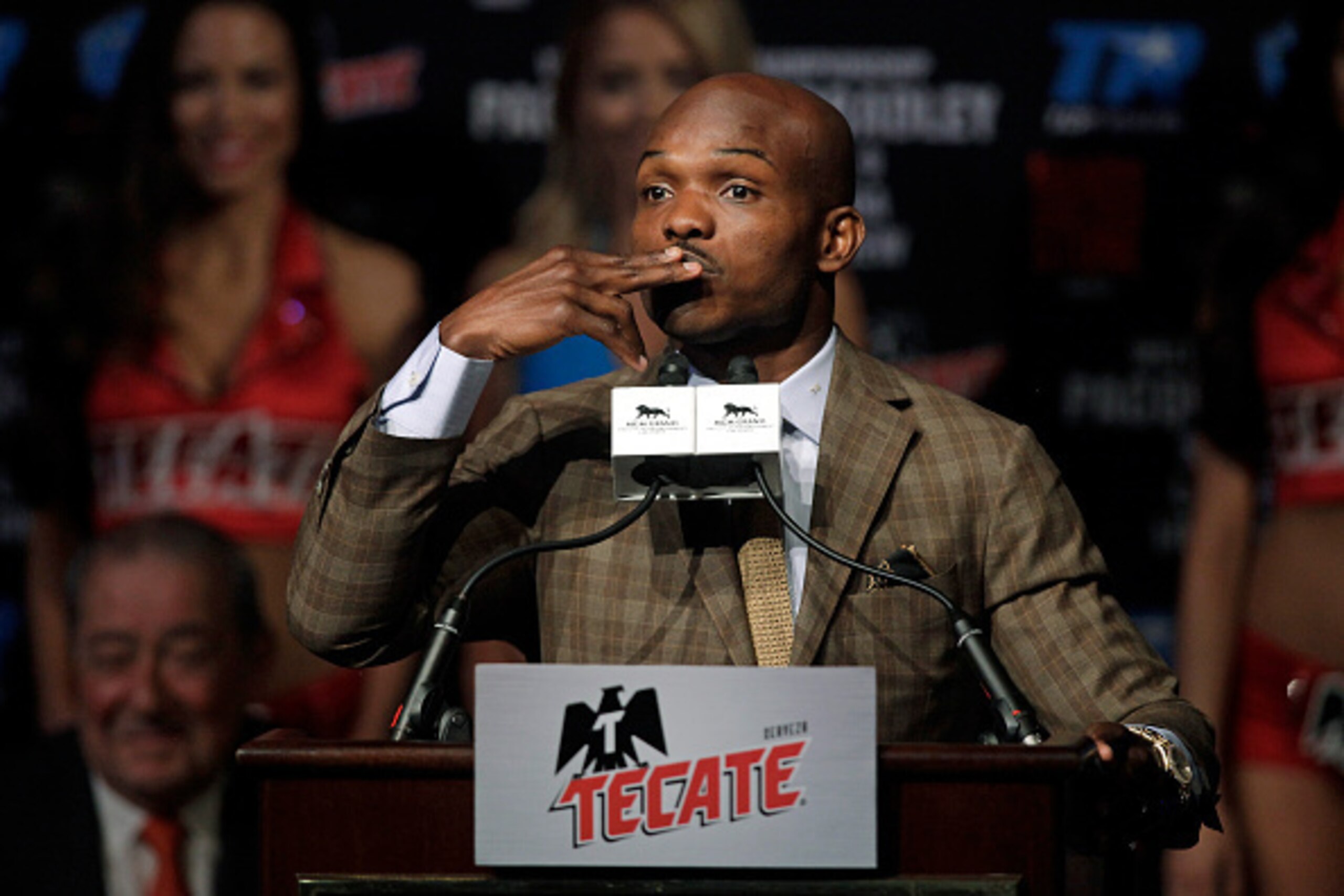 Welterweight boxer Timothy Bradley Jr. talks about his fight against Manny Pacquiao during their final news conference at the MGM Grand Hotel & Casino Wednesday April 6, 2016 in Las Vegas, Nevada. 
Pacquiao and Bradley will meet for their third fight on A