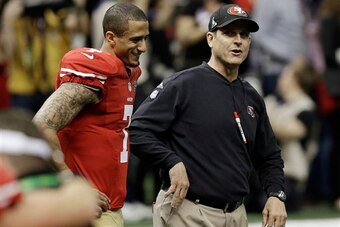 Jim Harbaugh during his time with the San Francisco 49ers.