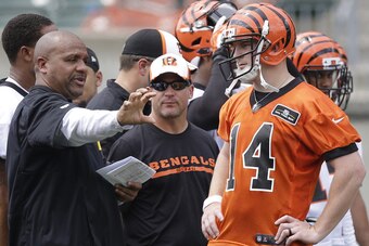 Hue Jackson, Zampese and Andy Dalton in 2015.