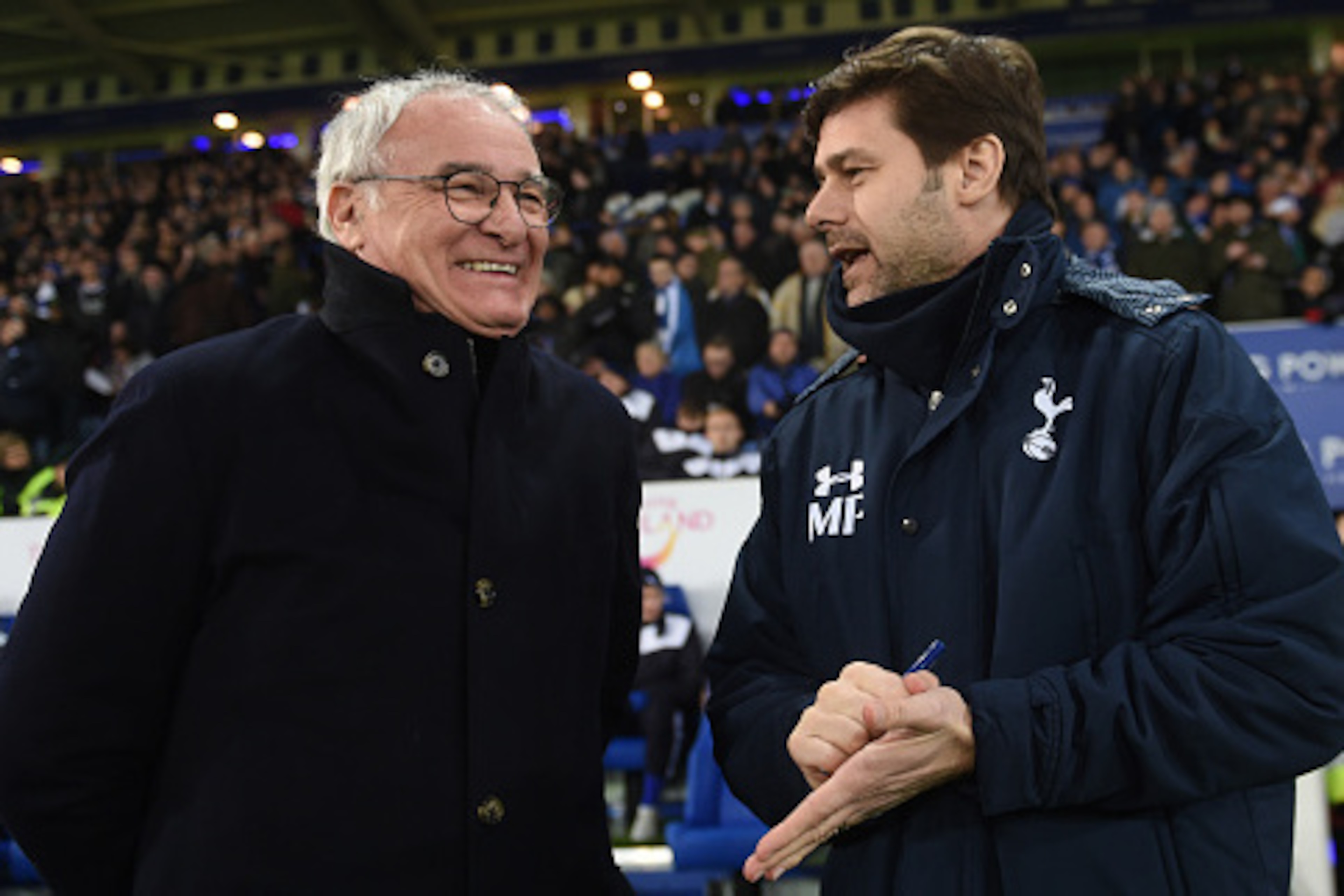 LEICESTER, ENGLAND - JANUARY 20:  Claudio Ranieri the manager of Leicester City greets Mauricio Pochettino the manager of Spurs prior to kickoff during the Emirates FA Cup Third Round Replay match between Leicester City and Tottenham Hotspur at The King P