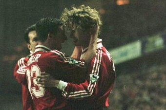 20 Mar 1996:  Robbie Fowler and Steve McManaman of Liverpool celebrate as the two goal scorers to put Leeds out of the F.A.Cup during the Liverpool v Leeds F.A. Cup quarter final replay at Anfield, Liverpool. Mandatory Credit: CLIVE MASON/ALLSPORT