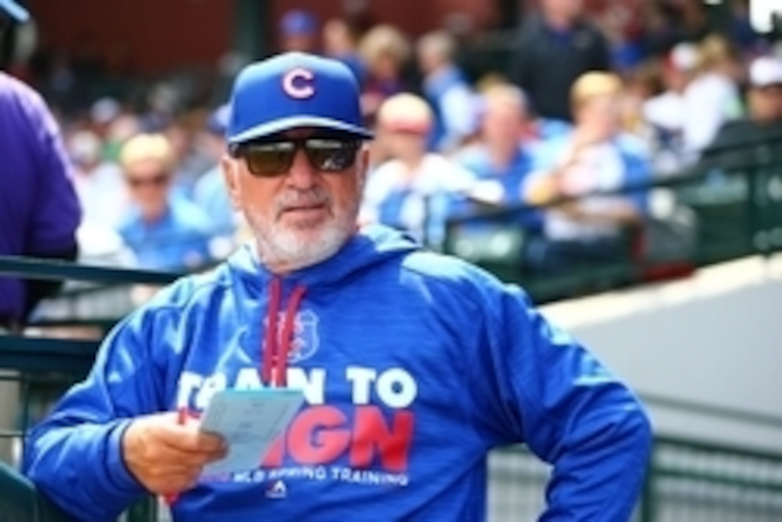 Mar 29, 2016; Mesa, AZ, USA; Chicago Cubs manager Joe Maddon against the Oakland Athletics during a spring training game at Sloan Park. Mandatory Credit: Mark J. Rebilas-USA TODAY Sports