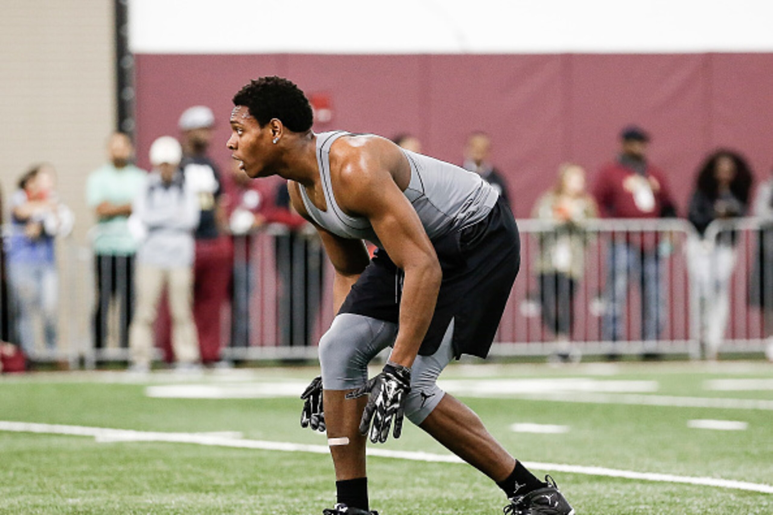 TALLAHASSEE, FL - MARCH 29: Defensive back Jalen Ramsey #8 of the Florida State Seminoles works out for NFL scouts and coaches during Florida State Pro Day at the Dunlap Training Facility on the campus of FSU on March 29, 2016 in Tallahassee, Florida. (Ph