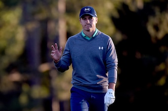 AUGUSTA, GEORGIA - APRIL 09:  Jordan Spieth of the United States reacts on the 18th green during the third round of the 2016 Masters Tournament at Augusta National Golf Club on April 9, 2016 in Augusta, Georgia.  (Photo by Harry How/Getty Images)