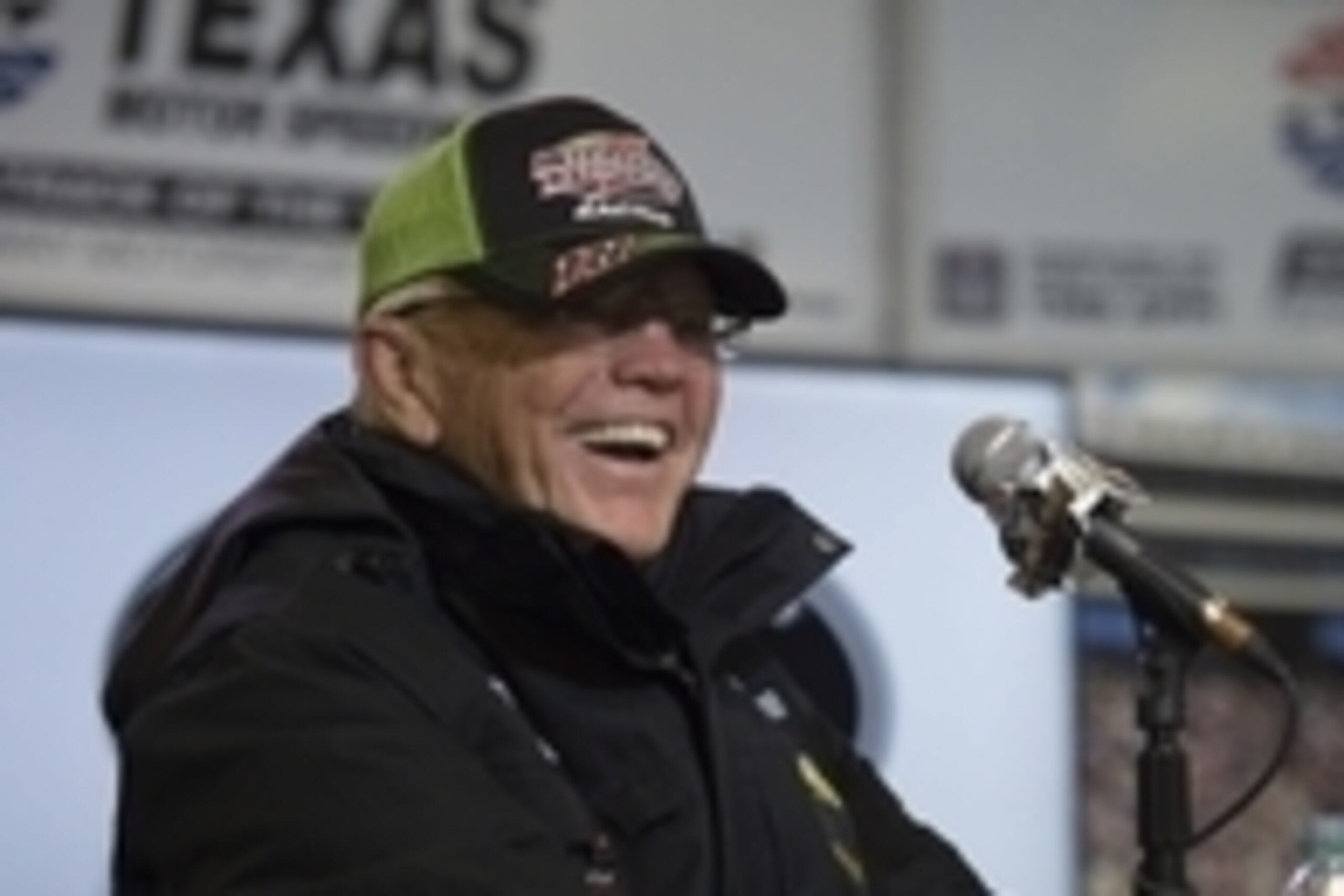 Apr 9, 2016; Fort Worth, TX, USA; Team owner Joe Gibbs speaks to the media after his driver Kyle Busch (not pictured) won the Duck Commander 500 at Texas Motor Speedway. Mandatory Credit: Jerome Miron-USA TODAY Sports