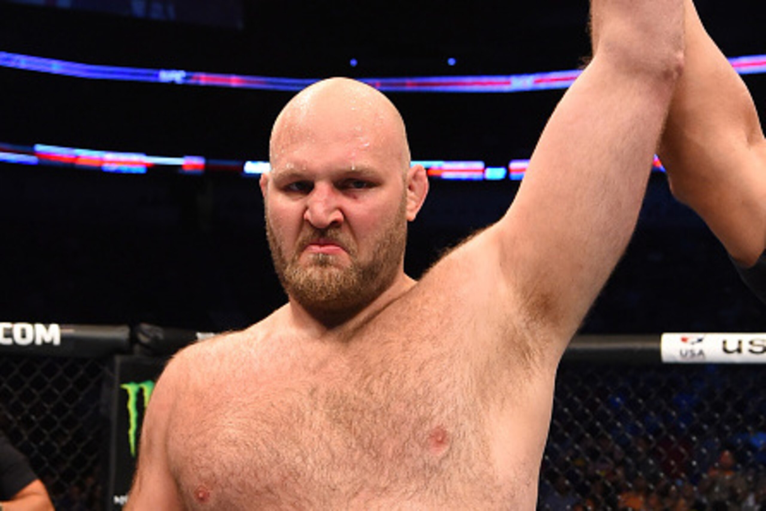 NEW ORLEANS, LA - JUNE 06:   Ben Rothwell celebrates his submission victory over Matt Mitrione in their heavyweight bout during the UFC event at the Smoothie King Center on June 6, 2015 in New Orleans, Louisiana. (Photo by Josh Hedges/Zuffa LLC/Zuffa LLC 