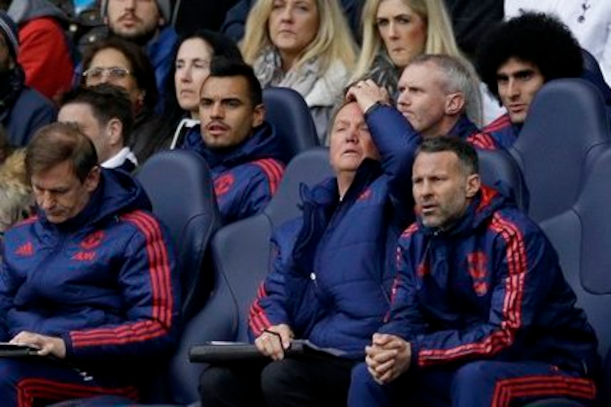 Van Gaal watching in dismay from United's bench.