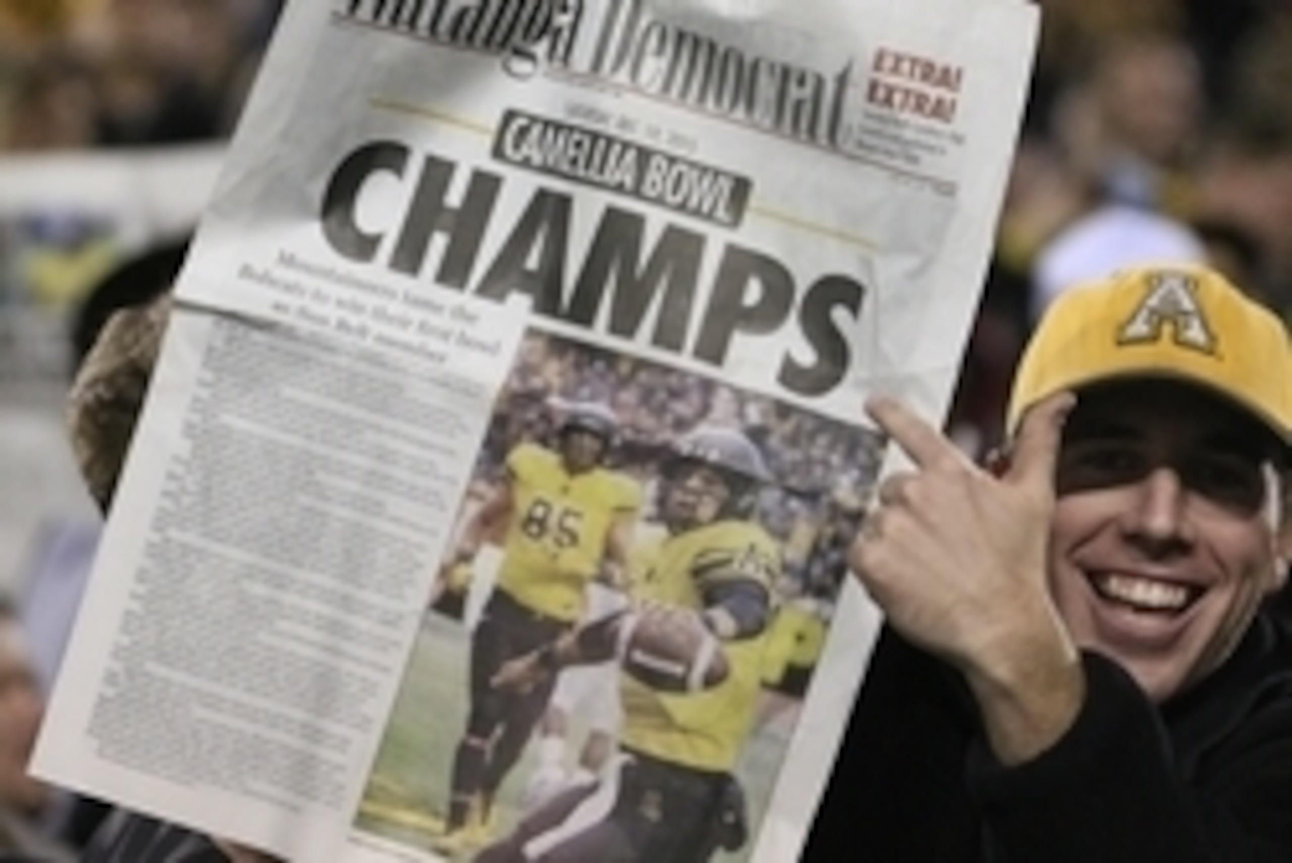 Dec 19, 2015; Montgomery, AL, USA; Fans celebrate after Appalachian State Mountaineers place kicker Zach Matics (59) kicked the winning field goal against the Ohio Bobcats in the 2015 Camellia Bowl at Cramton Bowl. The Mountaineers defeated the Bobcats 31