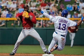 In their previous lives, Castro the Cub can't keep Gregorius the Diamondback from turning a double play.