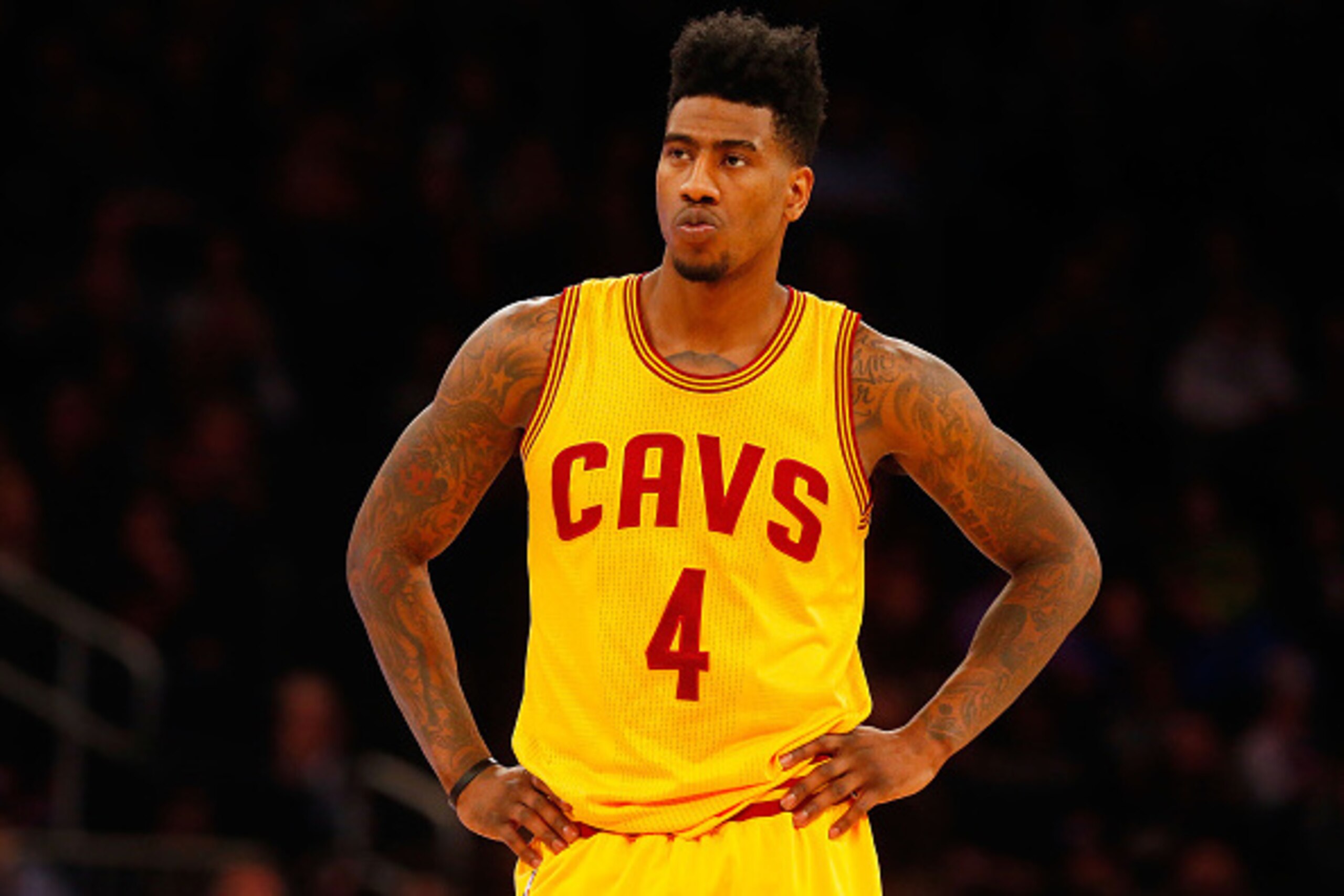 NEW YORK, NY - MARCH 26:  (NEW YORK DAILIES OUT)    Iman Shumpert #4 of the Cleveland Cavaliers in action against the New York Knicks at Madison Square Garden on March 26, 2016 in New York City. The Cavaliers defeated the Knicks 107-93.  NOTE TO USER: Use