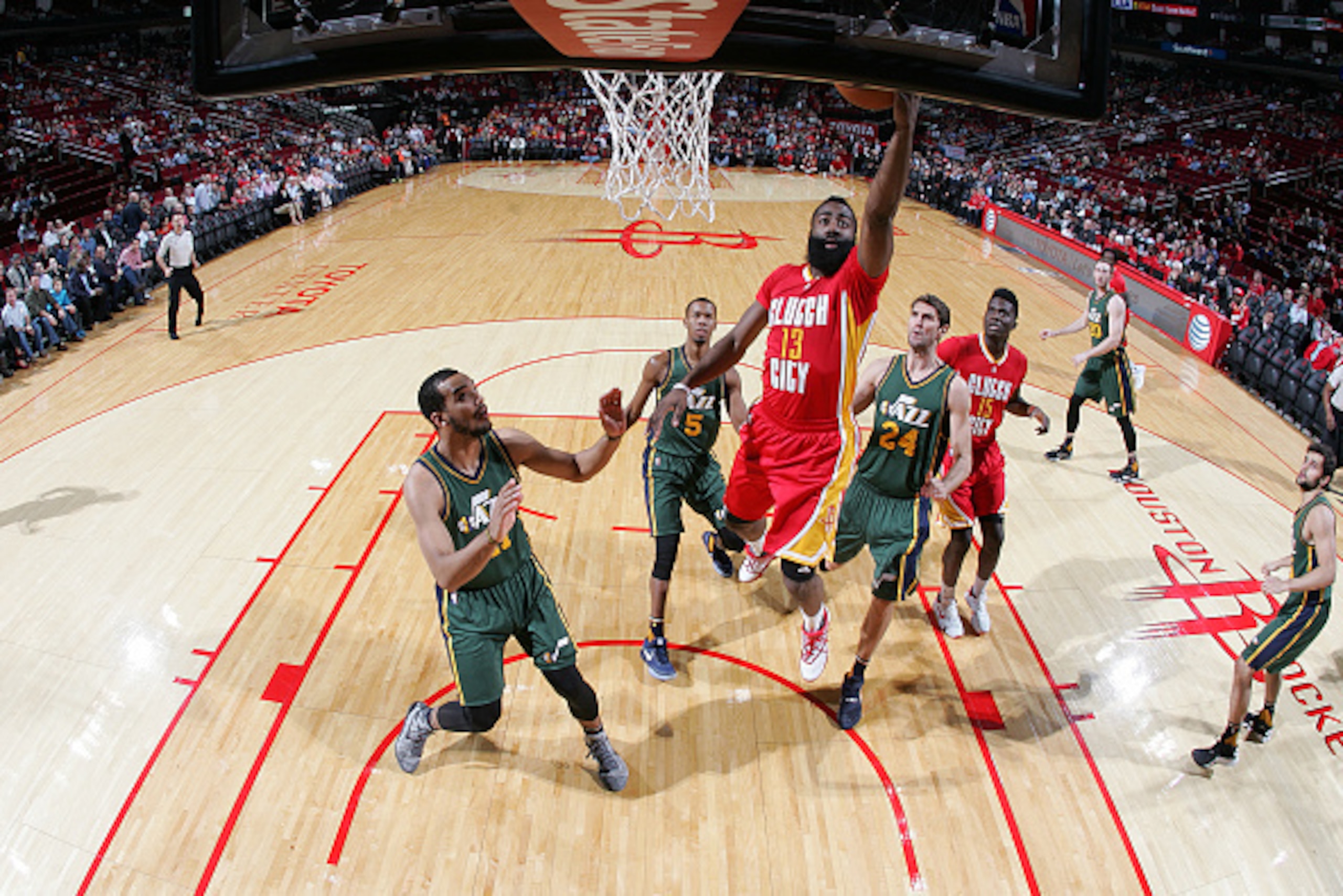HOUSTON, TX - JANUARY 7:  James Harden #13 of the Houston Rockets shoots the ball against the Utah Jazz on January 7, 2016 at the Toyota Center in Houston, Texas. NOTE TO USER: User expressly acknowledges and agrees that, by downloading and or using this 