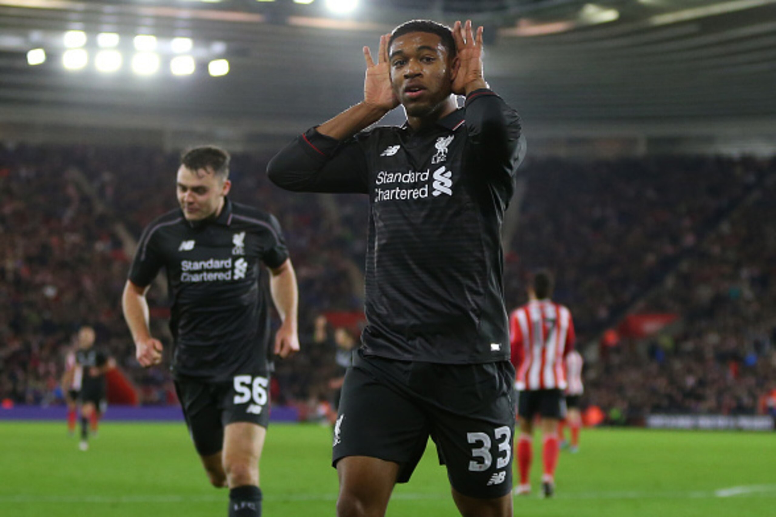 SOUTHAMPTON, ENGLAND - DECEMBER 02:  Jordon Ibe of Liverpool celebrates after he scores a goal to make it 1-5 during the Capital One Cup Quarter Final between Southampton and Liverpool at St Mary's Stadium on December 2, 2015 in Southampton, England.  (Ph