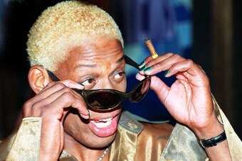 NEW YORK, NY - SEPTEMBER 4:  Chicago Bulls basketball star Dennis Rodman arrives 04 September at the MTV Video Music Awards at Radio City Music Hall in New York City. Rodman is scheduled to present an award at the show.  (Photo credit should read SUSAN FA