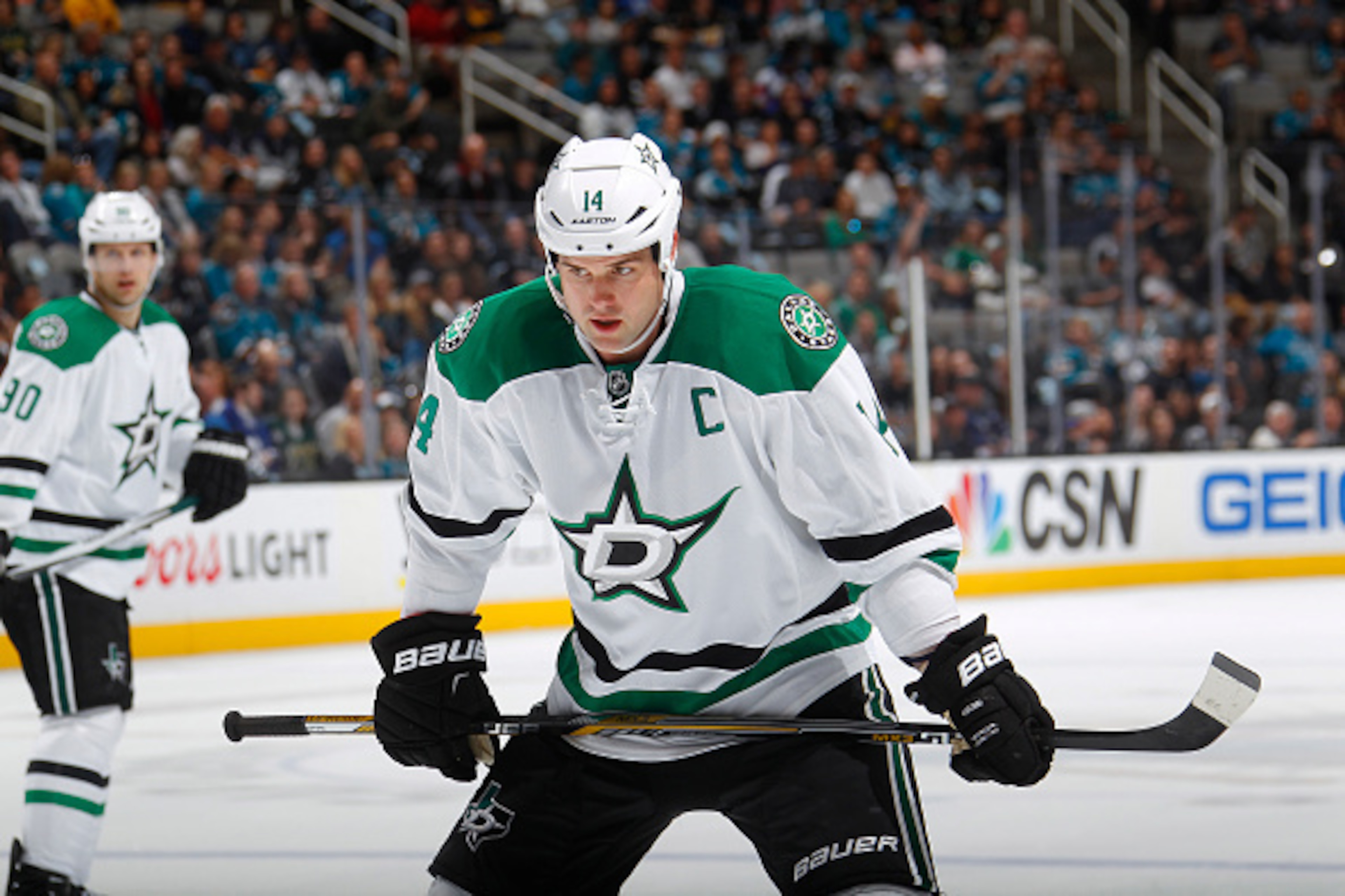 SAN JOSE, CA - MARCH 26: Jamie Benn #14 of the Dallas Stars skates against the San Jose Sharks at SAP Center on March 26, 2016 in San Jose, California. (Photo by Rocky W. Widner/NHL/Getty Images)