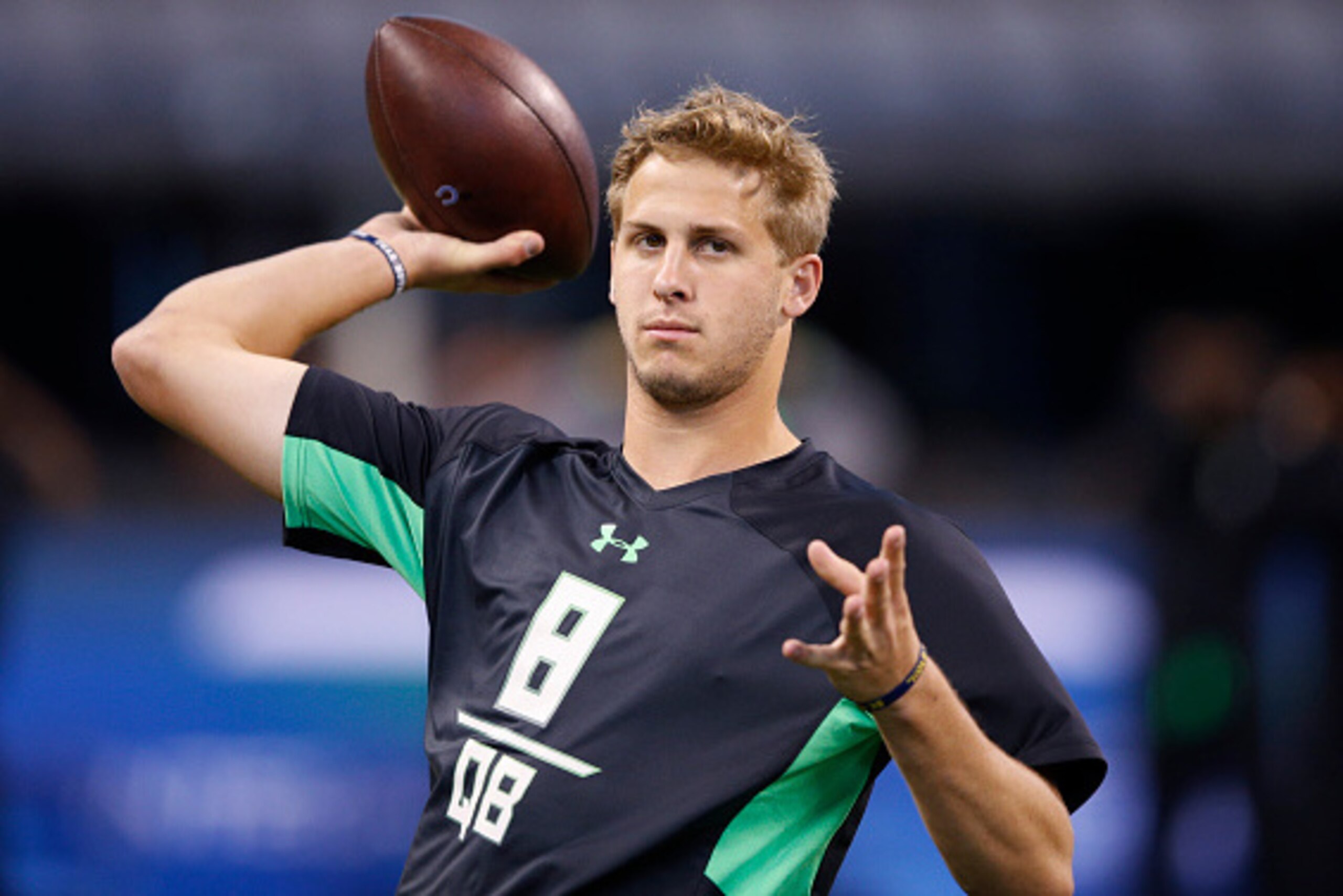 INDIANAPOLIS, IN - FEBRUARY 27: Quarterback Jared Goff of California throws during the 2016 NFL Scouting Combine at Lucas Oil Stadium on February 27, 2016 in Indianapolis, Indiana. (Photo by Joe Robbins/Getty Images) INDIANAPOLIS, IN - FEBRUARY 27: Quarterback Jared Goff of California throws during the 2016 NFL Scouting Combine at Lucas Oil Stadium on February 27, 2016 in Indianapolis, Indiana. (Photo by Joe Robbins/Getty Images)