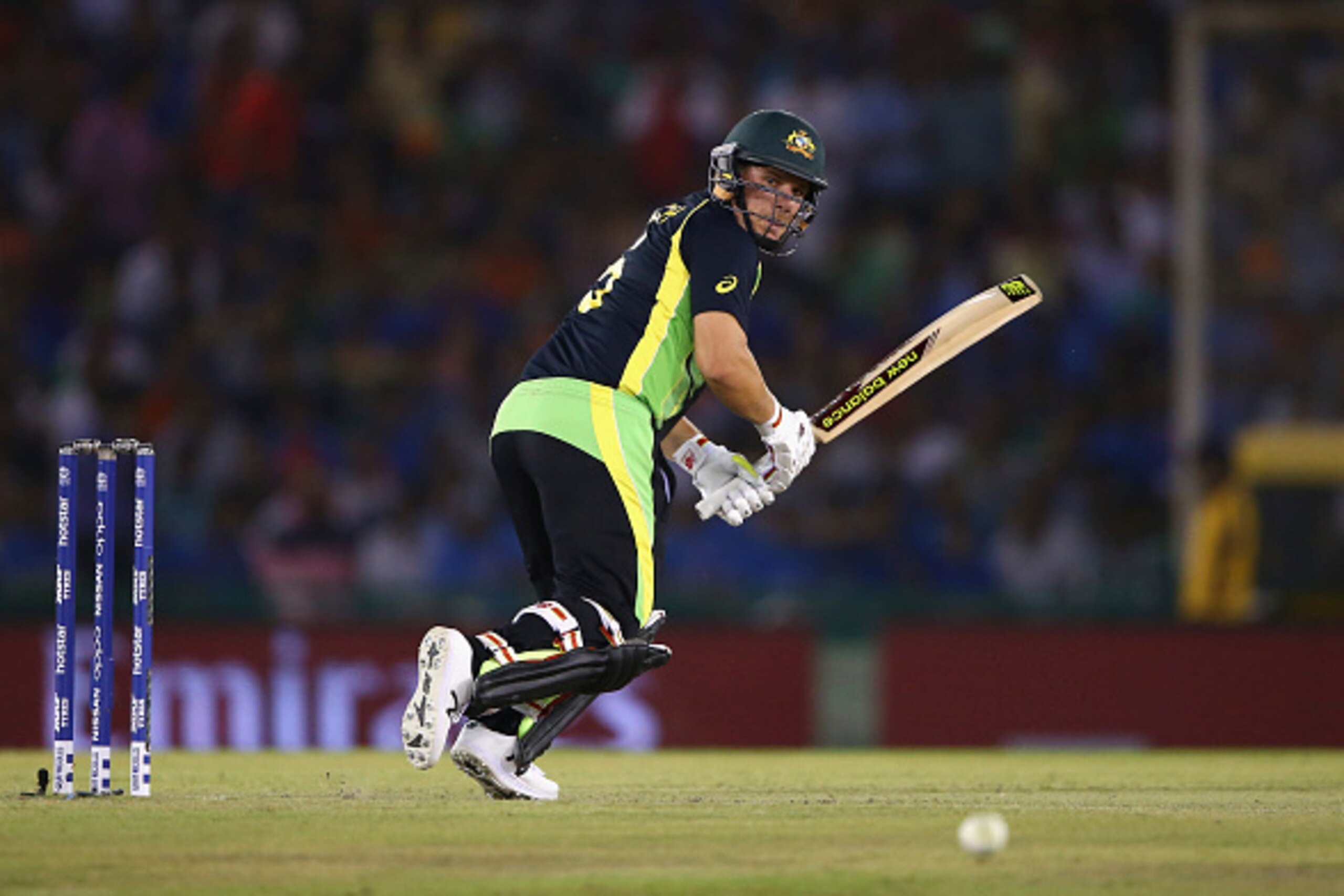 MOHALI, INDIA - MARCH 27:  Aaron Finch of Australia bats during the ICC WT20 India Group 2 match between India and Australia at I.S. Bindra Stadium on March 27, 2016 in Mohali, India.  (Photo by Ryan Pierse/Getty Images)