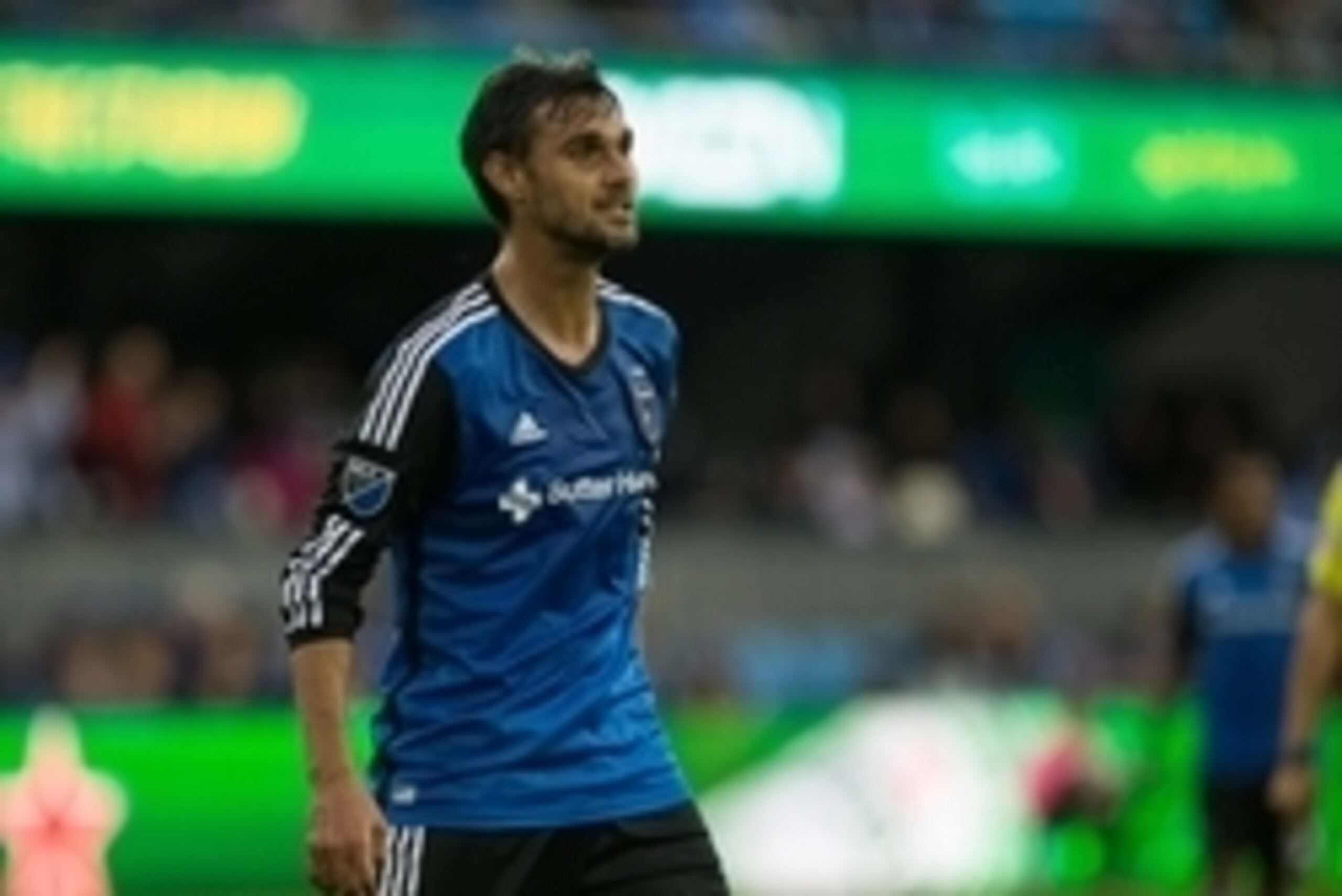 Mar 13, 2016; San Jose, CA, USA; San Jose Earthquakes forward Chris Wondolowski (8) between plays against the Portland Timbers during the second half at Avaya Stadium. The San Jose Earthquakes defeated the Portland Timbers 2-1. Mandatory Credit: Kelley L 