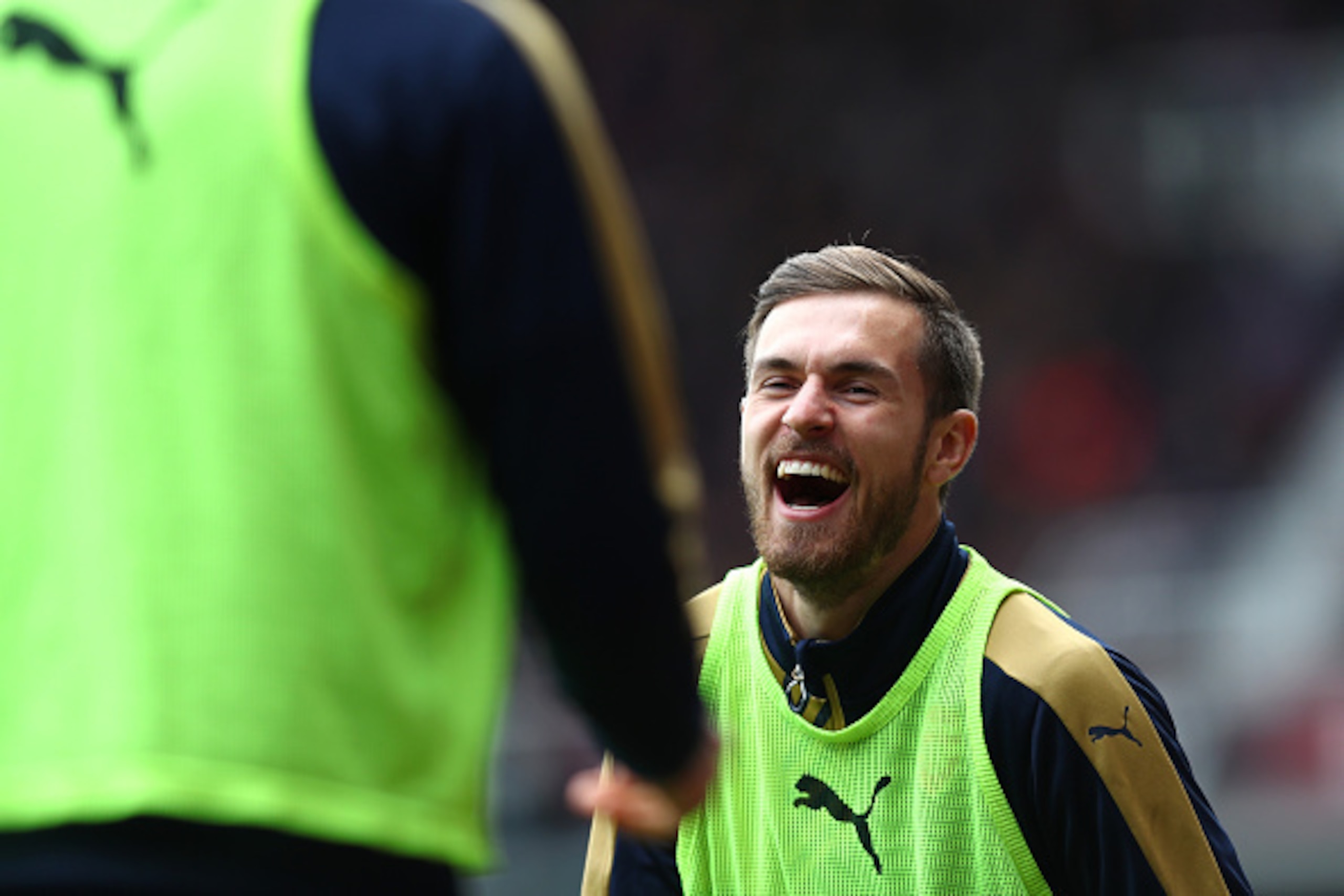 LONDON, UNITED KINGDOM - APRIL 09: Aaron Ramsey of Arsenal warms up during the Barclays Premier League match between West Ham United and Arsenal at the Boleyn Ground on April 9, 2016 in London, England.  (Photo by Julian Finney/Getty Images)