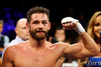 NEW YORK, NY - DECEMBER 05:  Chris Algieri celebrates defeating Erick Bone of Ecuador during their Welterweight bout on December 5, 2015 in the Brooklyn borough of New York City.  (Photo by Al Bello/Getty Images)