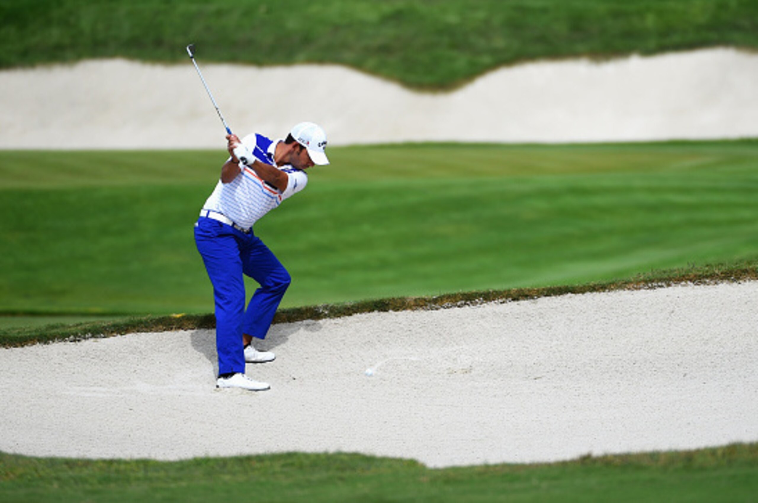 SOTOGRANDE, SPAIN - APRIL 15:  Pablo Larrazabal of Spain plays his third shot on the 17th hole during day two of the Open de Espana at Real Club Valderrama on April 15, 2016 in Sotogrande, Spain.  (Photo by Ross Kinnaird/Getty Images)
