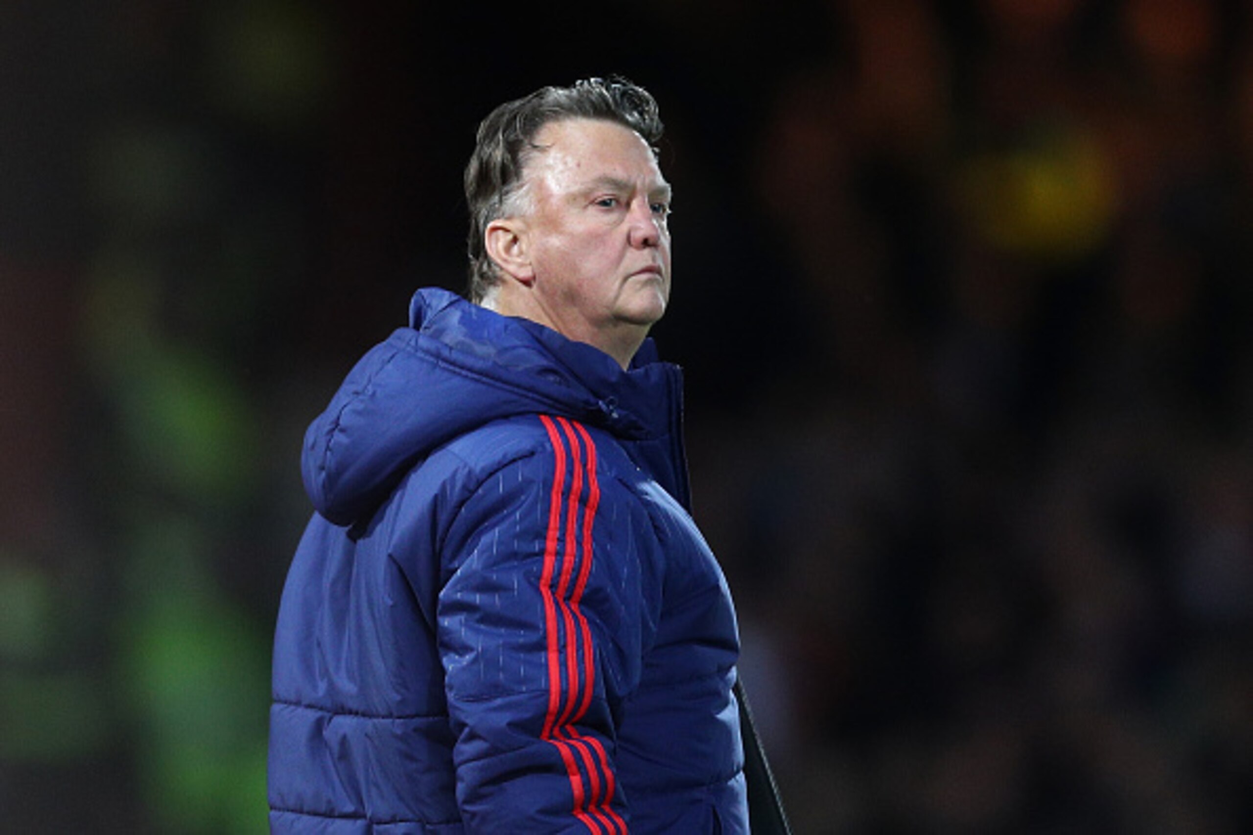 LONDON, ENGLAND - APRIL 13:  Louis van Gaal, manager of Manchester United looks on during The Emirates FA Cup, sixth round replay between West Ham United and Manchester United at the Boleyn Ground on April 13, 2016 in London, England.  (Photo by Paul Gilh