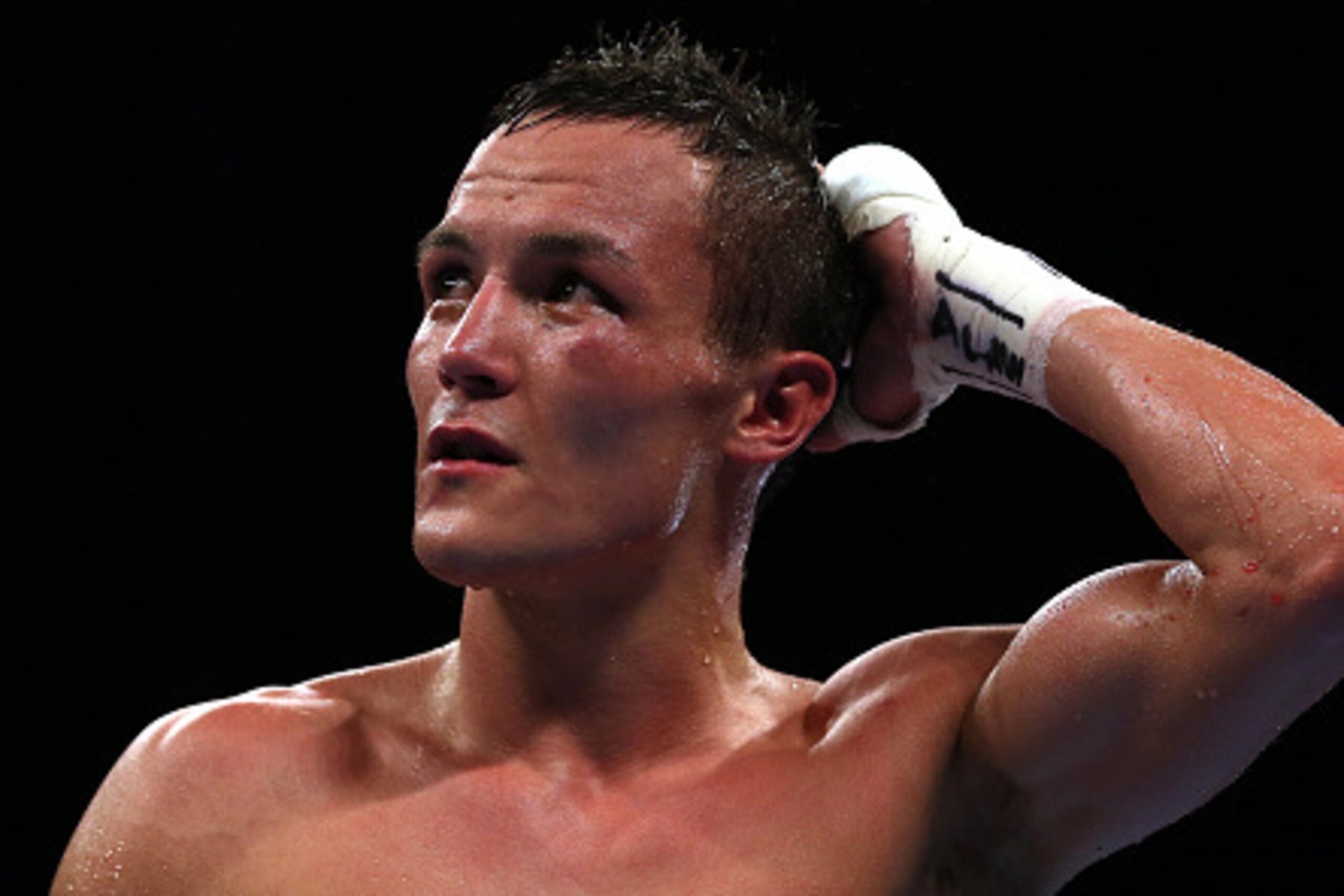 LEEDS, ENGLAND - APRIL 16:  Josh Warrington reacts after beating Hisashi Amagasa in their WBC International Featherweight title fight at First Direct Arena on April 16, 2016 in Leeds, England.  (Photo by Nigel Roddis/Getty Images)