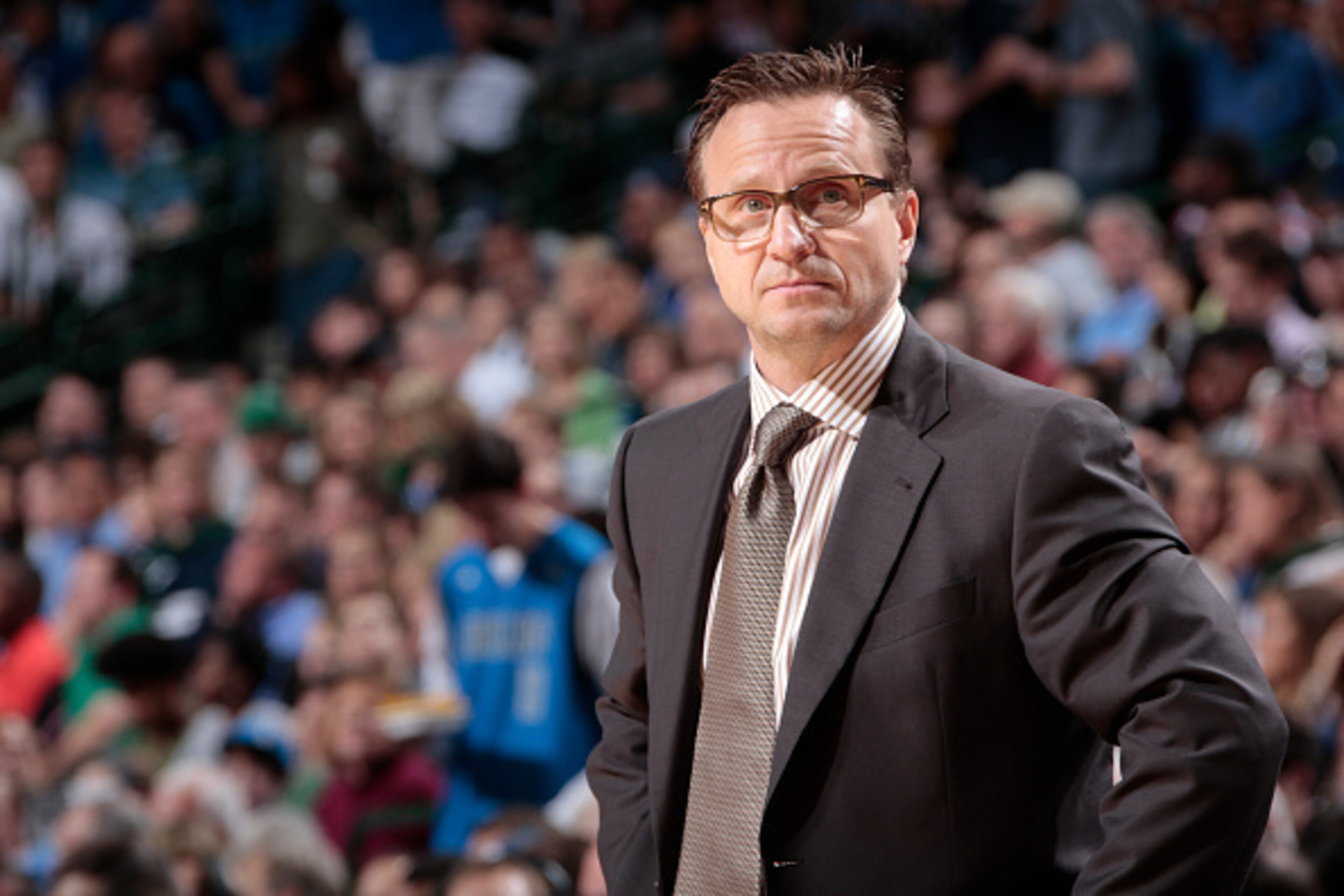 DALLAS, TX - MARCH 16: Scott Brooks, head coach of the Oklahoma City Thunder during a game against the Dallas Mavericks on March 16, 2015 at the American Airlines Center in Dallas, Texas. NOTE TO USER: User expressly acknowledges and agrees that, by downl