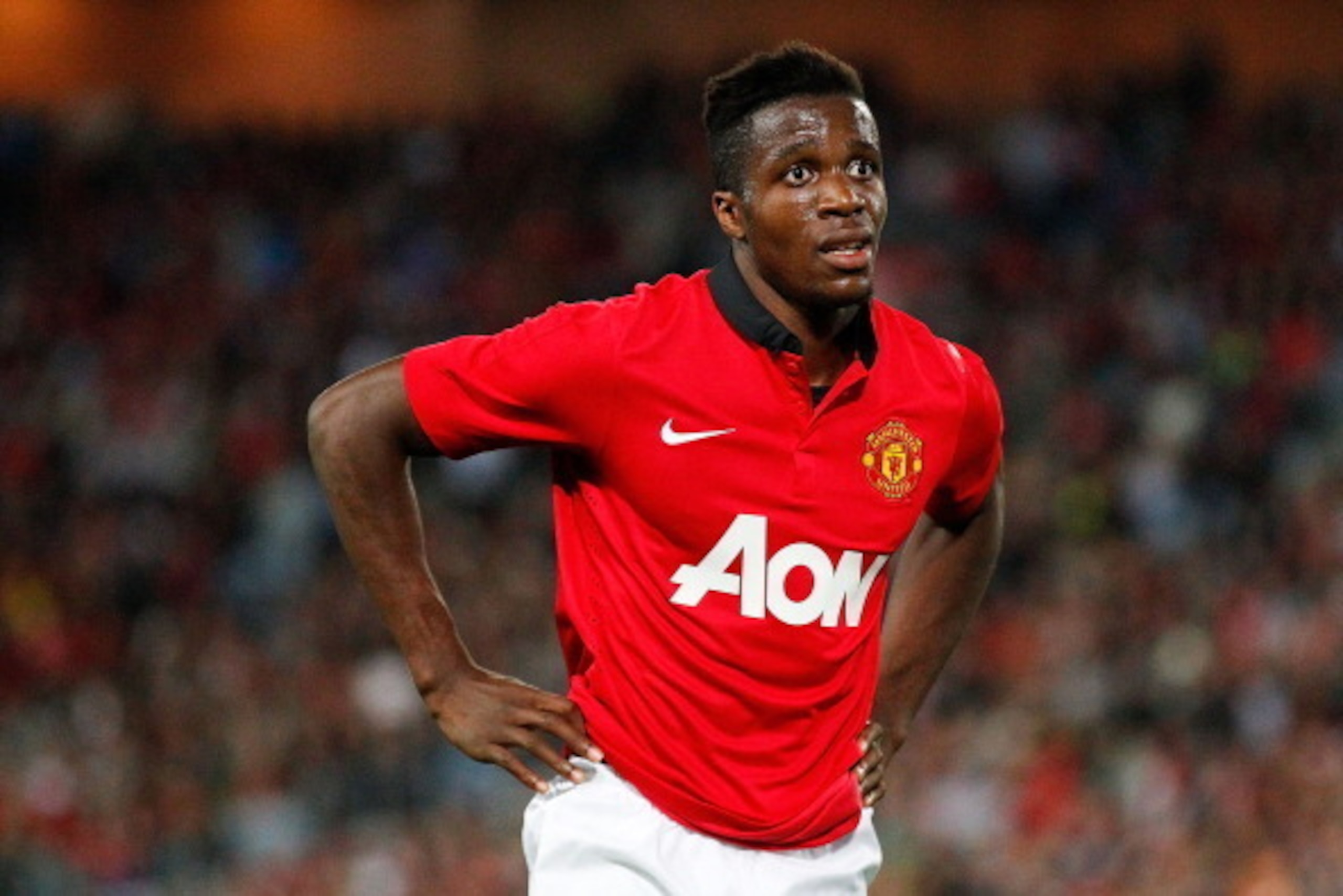 SYDNEY, AUSTRALIA - JULY 20:  Wilfried Zaha of Manchester United looks dejected after missing a scoring opportunity during the match between the A-League All-Stars and Manchester United at ANZ Stadium on July 20, 2013 in Sydney, Australia.  (Photo by Bren