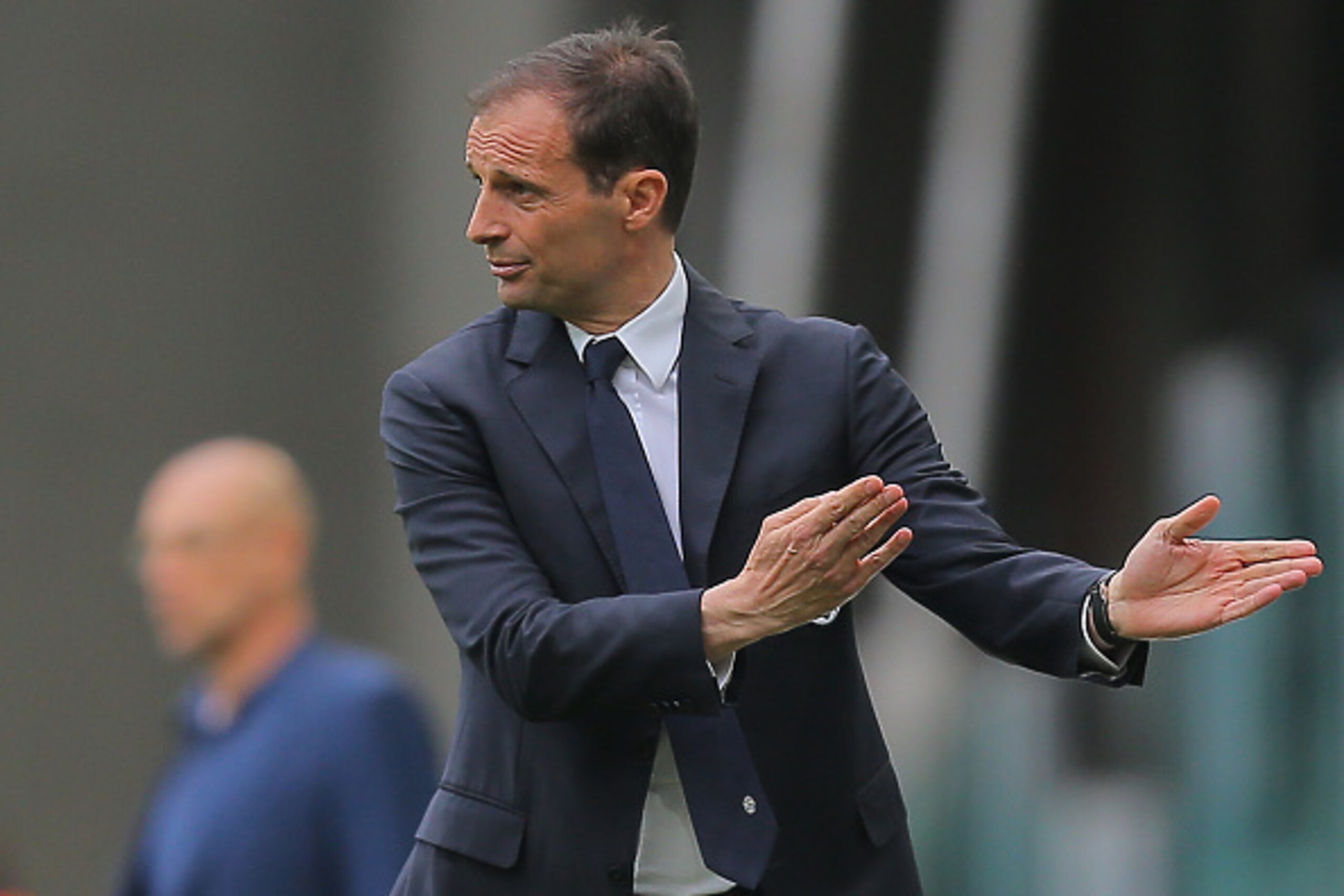 Juventus' coach Massimiliano Allegri gestures during the Italian Serie A football match Juventus vs Palermo on April 17, 2016 at the Juventus stadium in Turin.  / AFP / MARCO BERTORELLO        (Photo credit should read MARCO BERTORELLO/AFP/Getty Images)