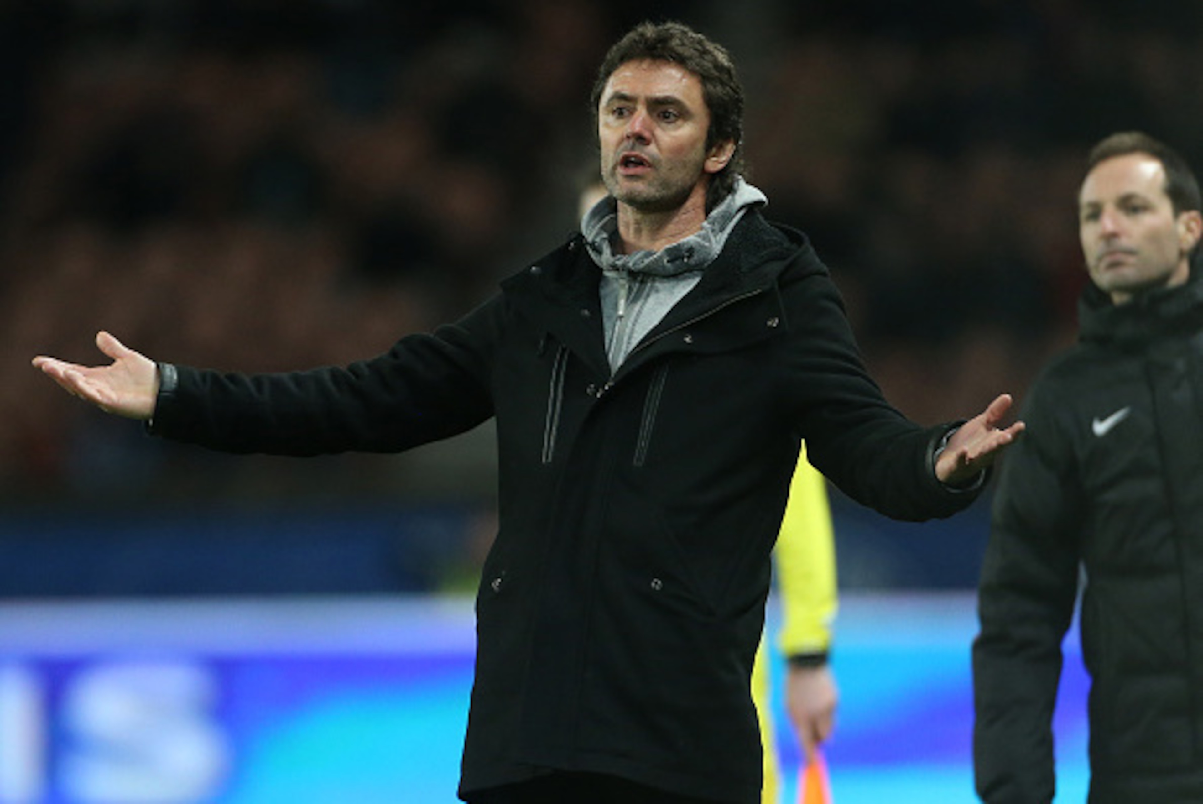 PARIS, FRANCE - FEBRUARY 3: Coach of FC Lorient Sylvain Ripoll reacts during the French Ligue 1 match between Paris Saint-Germain (PSG) and FC Lorient at Parc des Princes stadium on February 6, 2016 in Paris, France. (Photo by Jean Catuffe/Getty Images)