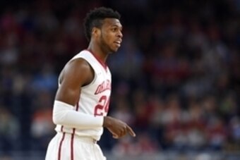 Apr 2, 2016; Houston, TX, USA; Oklahoma Sooners guard Buddy Hield (24) reacts during the first half against the Villanova Wildcats in the 2016 NCAA Men's Division I Championship semi-final game at NRG Stadium. Mandatory Credit: Bob Donnan-USA TODAY Sports