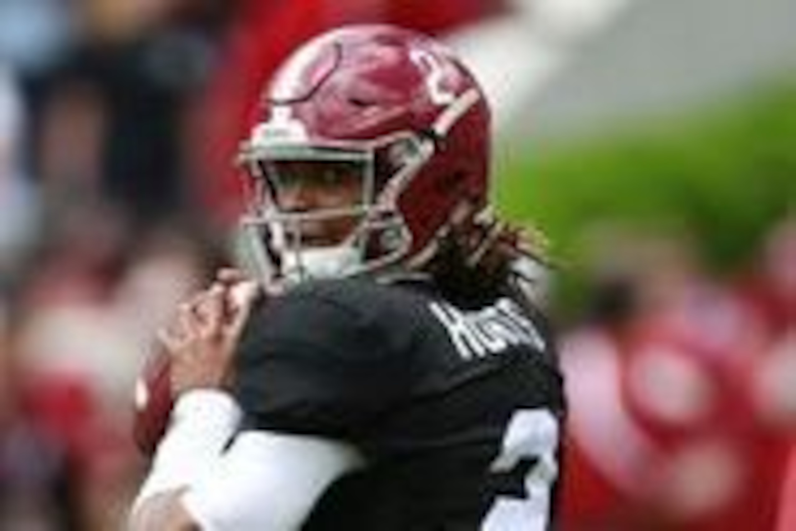 Apr 16, 2016; Tuscaloosa, AL, USA; Alabama Crimson Tide quarterback Jalen Hurts (2) prior to the annual A-day game at Bryant-Denny Stadium. Mandatory Credit: Marvin Gentry-USA TODAY Sports Apr 16, 2016; Tuscaloosa, AL, USA; Alabama Crimson Tide quarterback Jalen Hurts (2) prior to the annual A-day game at Bryant-Denny Stadium. Mandatory Credit: Marvin Gentry-USA TODAY Sports