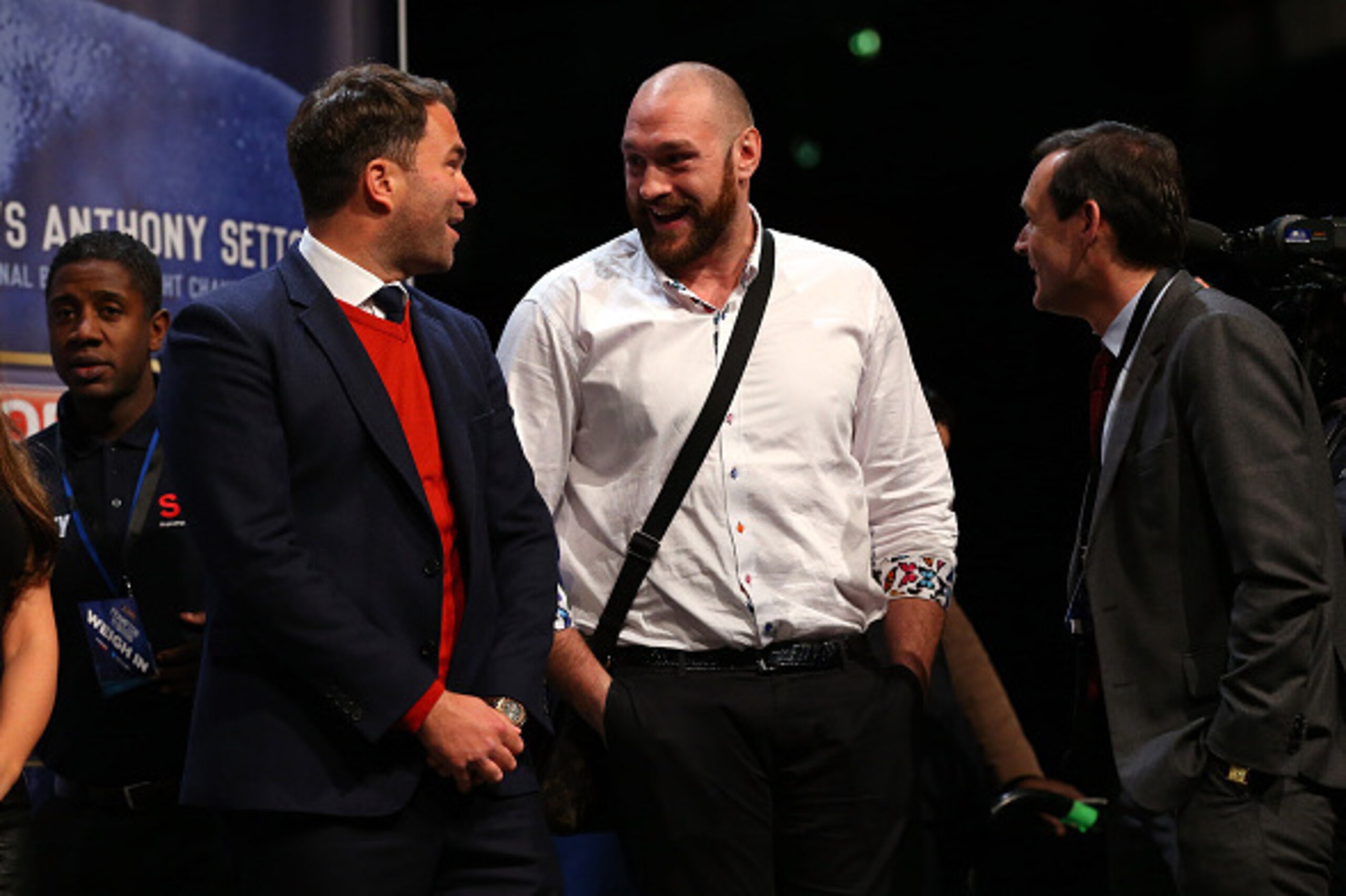 MANCHESTER, ENGLAND - FEBRUARY 26:  Tyson Fury is introduced to the crowd before the Super-Bantamweight fight weigh in between Carl Frampton and Scott Quigg at the Manchester Arena on February 26, 2016 in Manchester, England.  (Photo by Alex Livesey/Getty