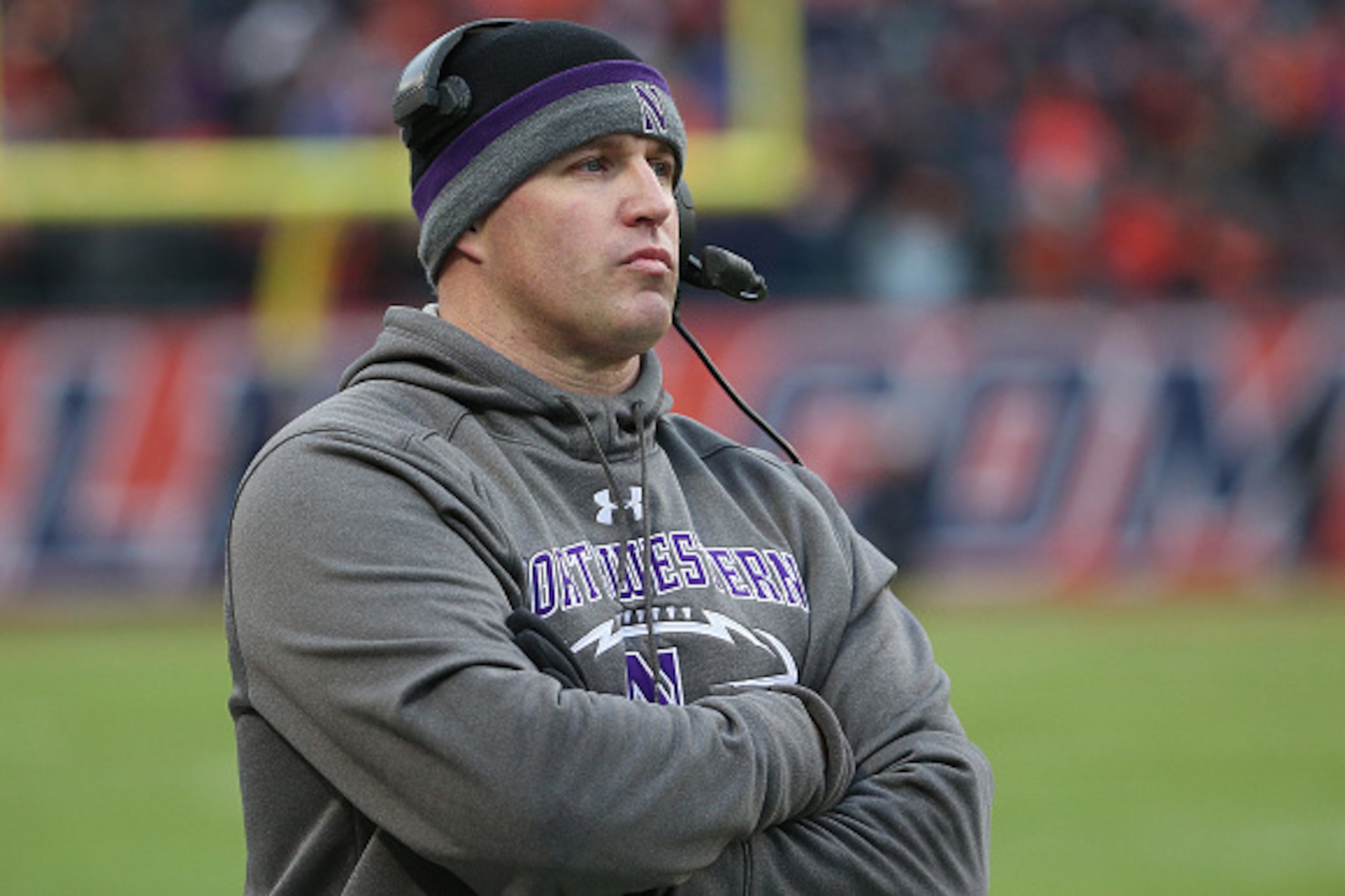CHICAGO, IL - NOVEMBER 28: Head coach Pat Fitzgerald of the Northwestern Wildcats wathces as his team takes on the Illinois Fighting Illini at Soldier Field on November 28, 2015 in Chicago, Illinois. (Photo by Jonathan Daniel/Getty Images)