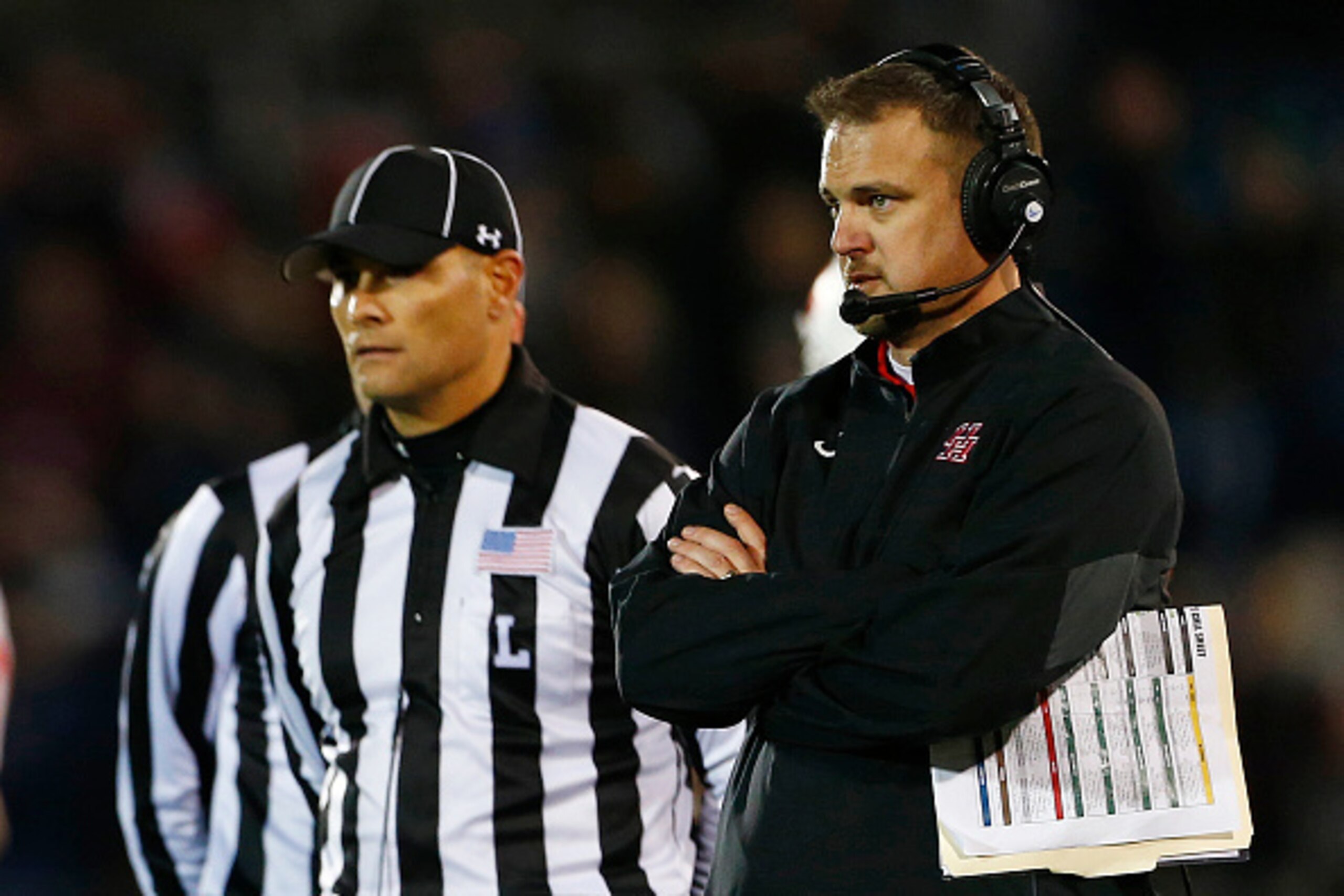 EAST HARTFORD, CT - NOVEMBER 21: Head coach Tom Herman of the Houston Cougars during a game against the Connecticut Huskies at Rentschler Field on November 21, 2015 in East Hartford, Connecticut. The Huskies defeated the Cougars 20-17. (Photo by Rich Schu