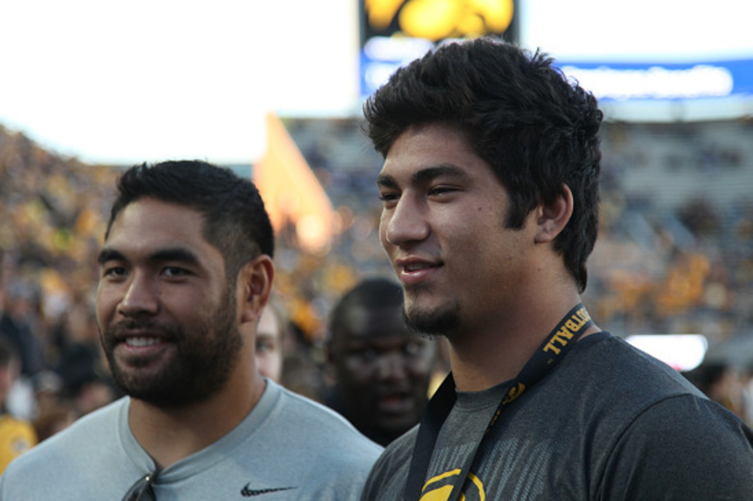 IOWA CITY, IA - SEPTEMBER 19:  2017  Top defensive end recruit A.J. Epenesa, of Edwardsville IL, makes an official visit during the match-up between the Iowa Hawkeyes and the Pittsburgh Panthers on September 19, 2015 at Kinnick Stadium, in Iowa City, Iowa