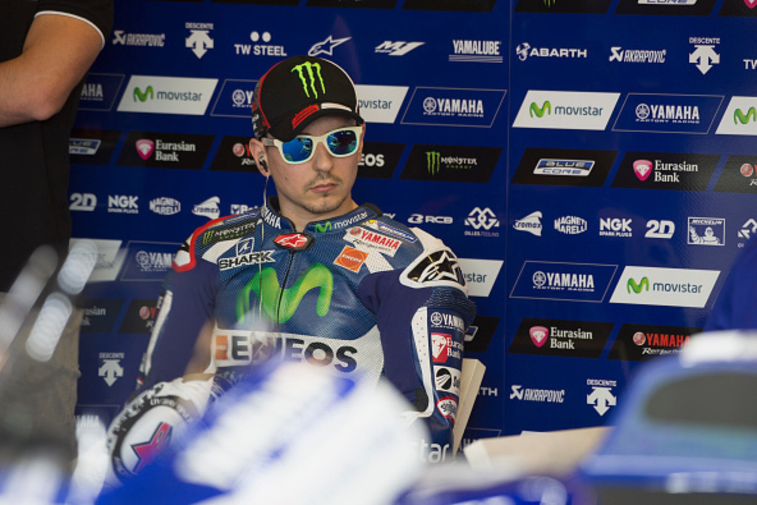AUSTIN, TEXAS - APRIL 09:  Jorge Lorenzo of Spain and Movistar Yamaha MotoGP looks on in box during the MotoGp Red Bull U.S. Grand Prix of The Americas - Qualifying at Circuit of The Americas on April 9, 2016 in Austin, Texas.  (Photo by Getty Images/Gett