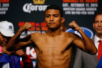 NEW YORK, NY - OCTOBER 16:  Roman Gonzalez weighs in defending his WBC Flyweight Title against Brian Viloria  at Madison Square Garden on October 16, 2015 in New York City.  (Photo by Al Bello/Getty Images)