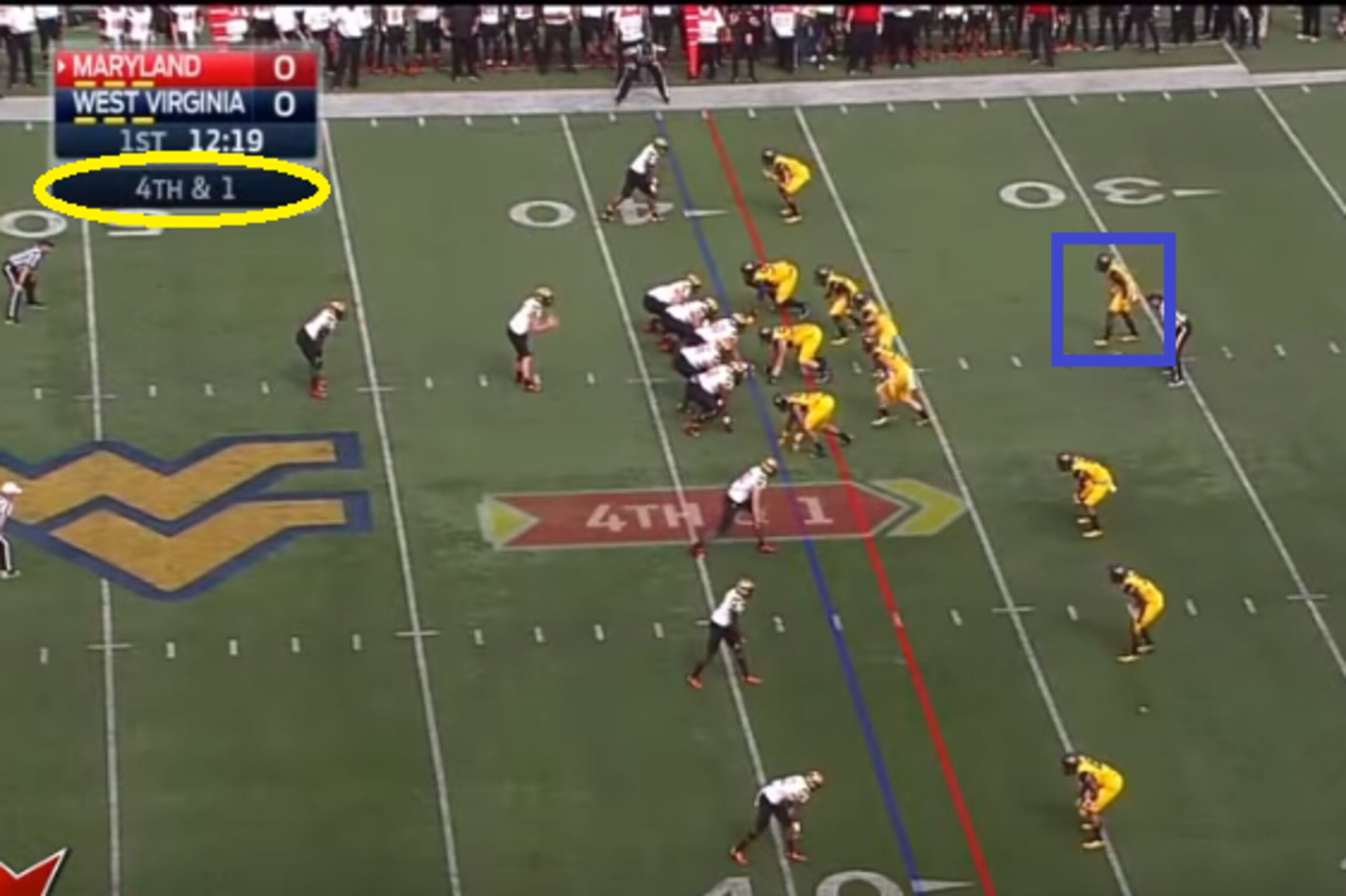 Joseph's pre-snap alignment on fourth down against Maryland