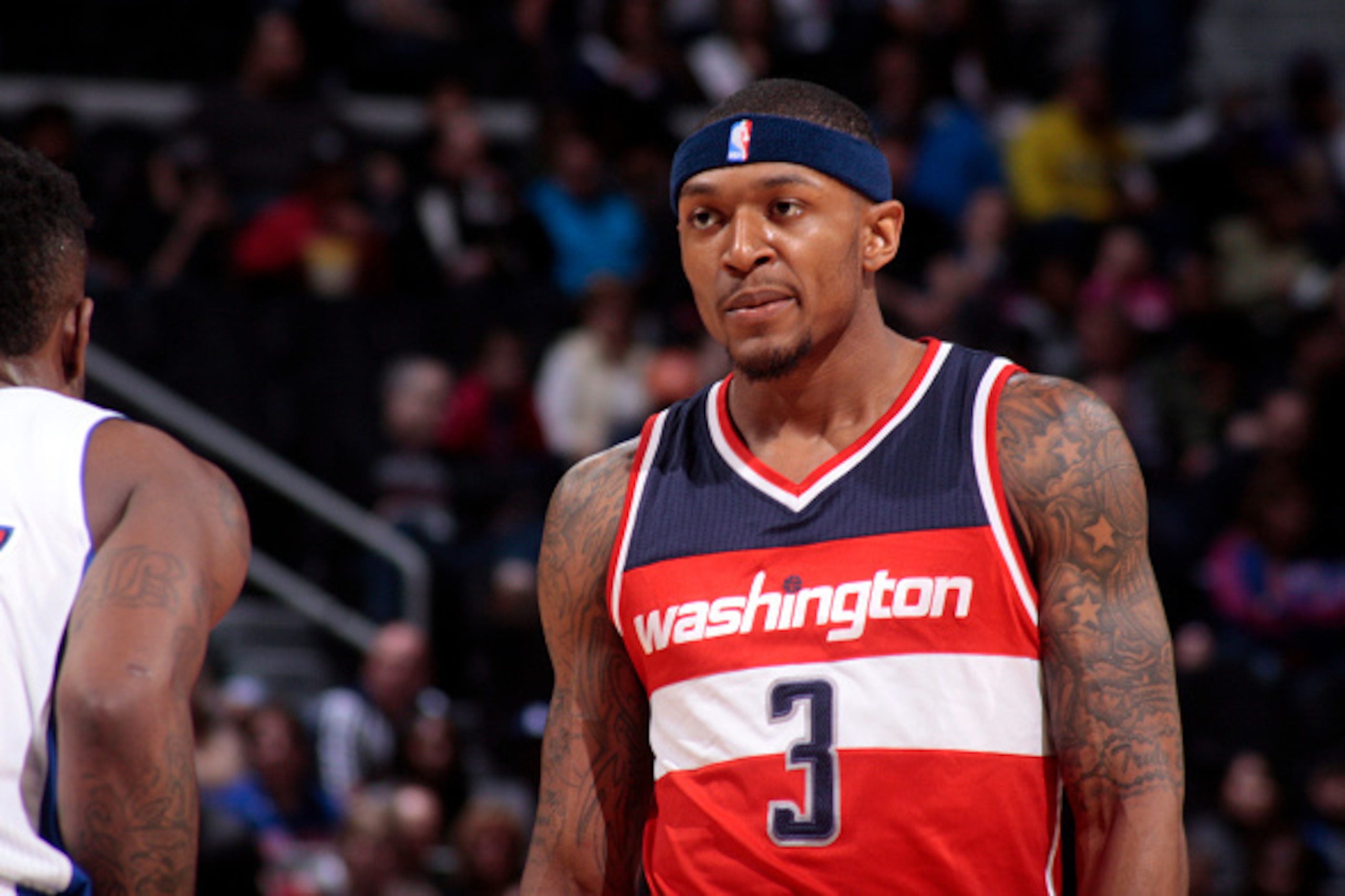 AUBURN HILLS, MI - APRIL 8: Bradley Beal #3 of the Washington Wizards during the game against the Detroit Pistons on April 8, 2016 at The Palace of Auburn Hills in Auburn Hills, Michigan. NOTE TO USER: User expressly acknowledges and agrees that, by down AUBURN HILLS, MI - APRIL 8: Bradley Beal #3 of the Washington Wizards during the game against the Detroit Pistons on April 8, 2016 at The Palace of Auburn Hills in Auburn Hills, Michigan. NOTE TO USER: User expressly acknowledges and agrees that, by down