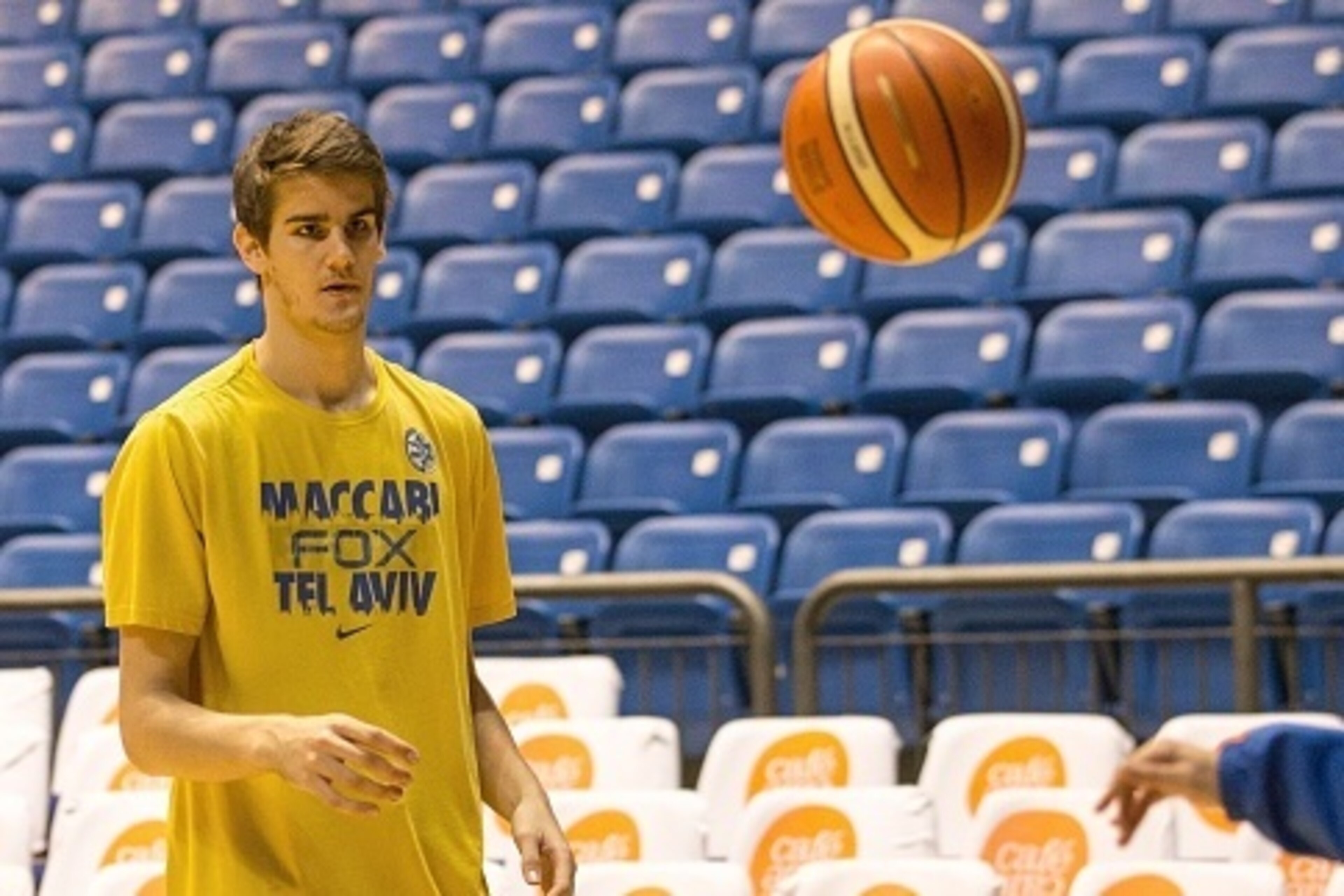 Dragan Bender, a professional Croatian basketball player currently playing for Maccabi Tel Aviv in the Israeli Basketball Super League attends a training session at the Menora Mivtachim Arena in Tel Aviv on March 16, 2016.
Bender's name is not yet well kn