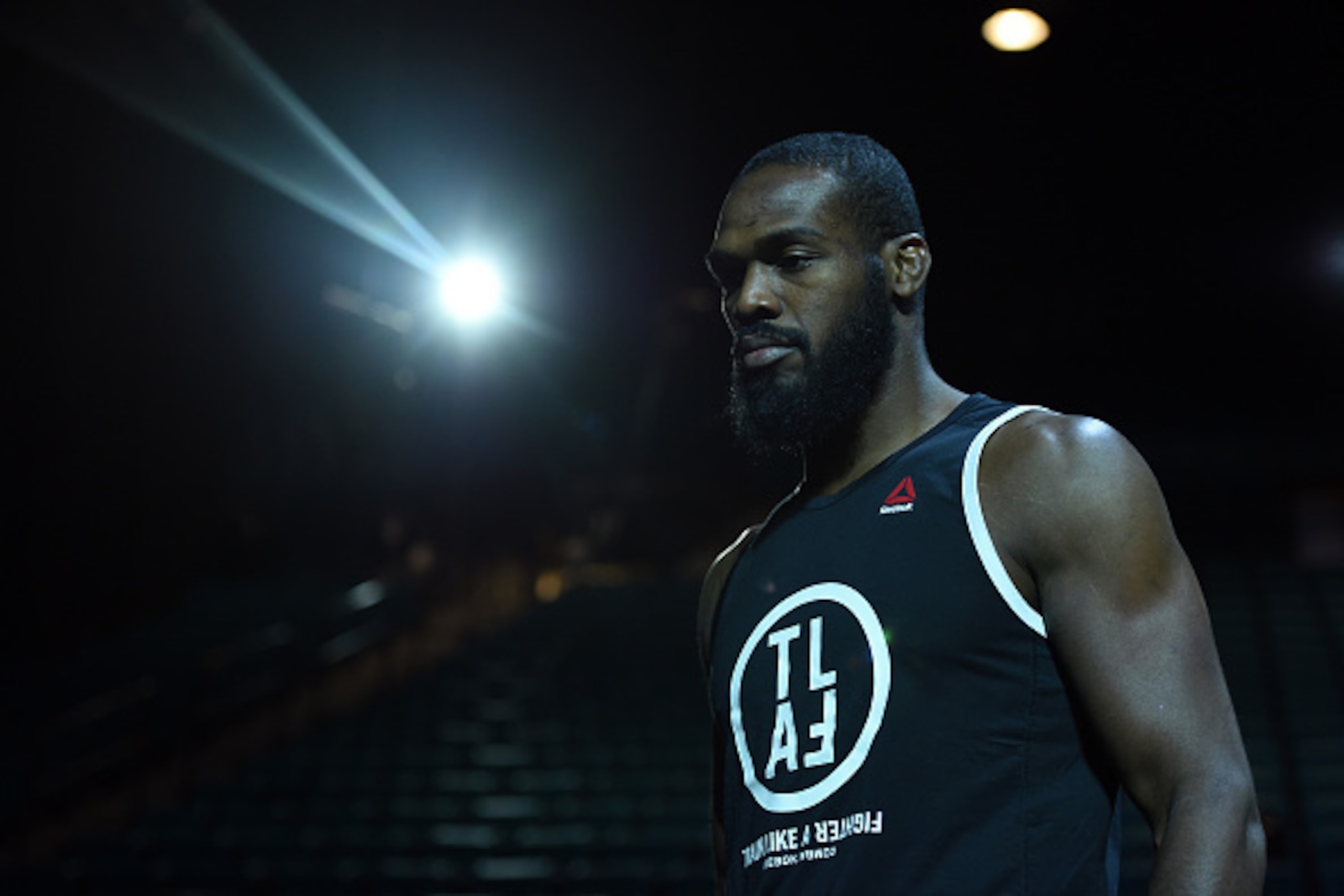 LAS VEGAS, NV - APRIL 22:  Jon Jones warms up backstage during the UFC 197 weigh-in at MGM Grand Garden Arena on April 22, 2016 in Las Vegas, Nevada. (Photo by Jeff Bottari/Zuffa LLC/Zuffa LLC via Getty Images)