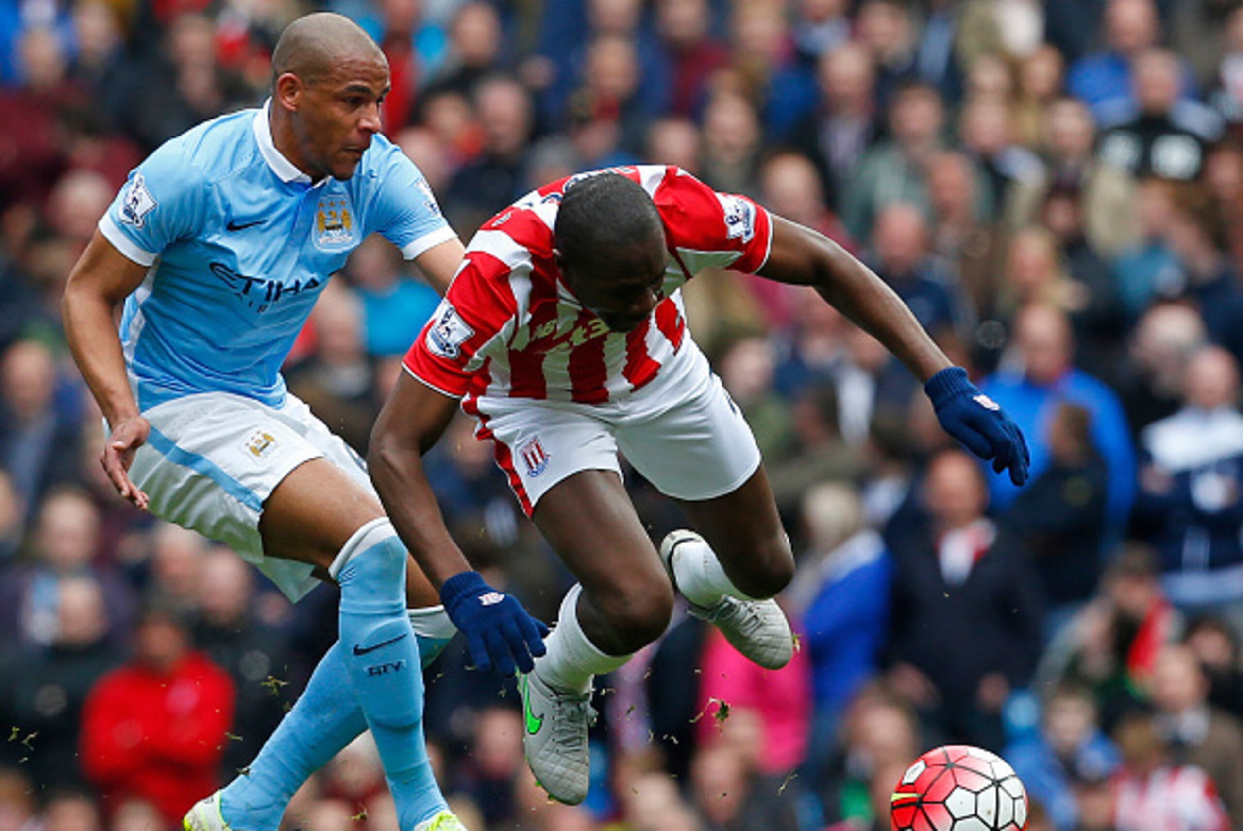Manchester City's Brazilian midfielder Fernando (L) vies with Stoke City's French midfielder Gianelli Imbula during the English Premier League football match between Manchester City and Stoke City at the Etihad Stadium in Manchester, north west England, o Manchester City's Brazilian midfielder Fernando (L) vies with Stoke City's French midfielder Gianelli Imbula during the English Premier League football match between Manchester City and Stoke City at the Etihad Stadium in Manchester, north west England, o