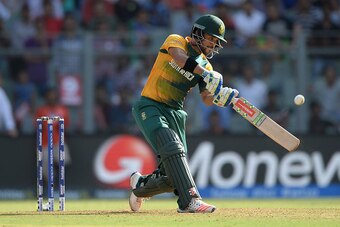 MUMBAI, INDIA - MARCH 20:  JP Duminy of South Africa hits out for six runs during the ICC World Twenty20 India 2016 Super 10s Group 1 match between South Africa and Afghanistan at Wankhede Stadium on March 20, 2016 in Mumbai, India.  (Photo by Gareth Copl